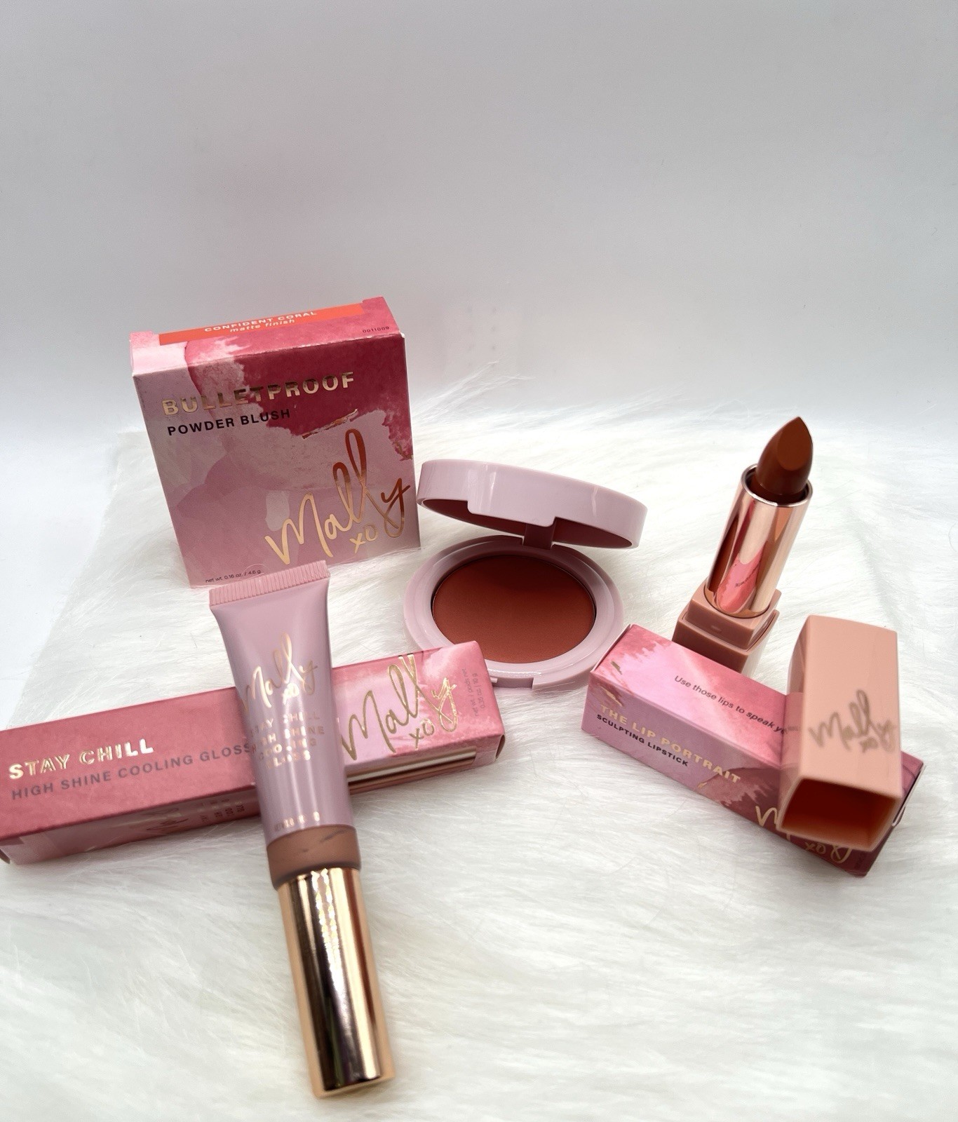 Mally Beauty BNIB 3-Pc Makeup Lip & Cheek Set Discontinued Blush Lipstick Gloss