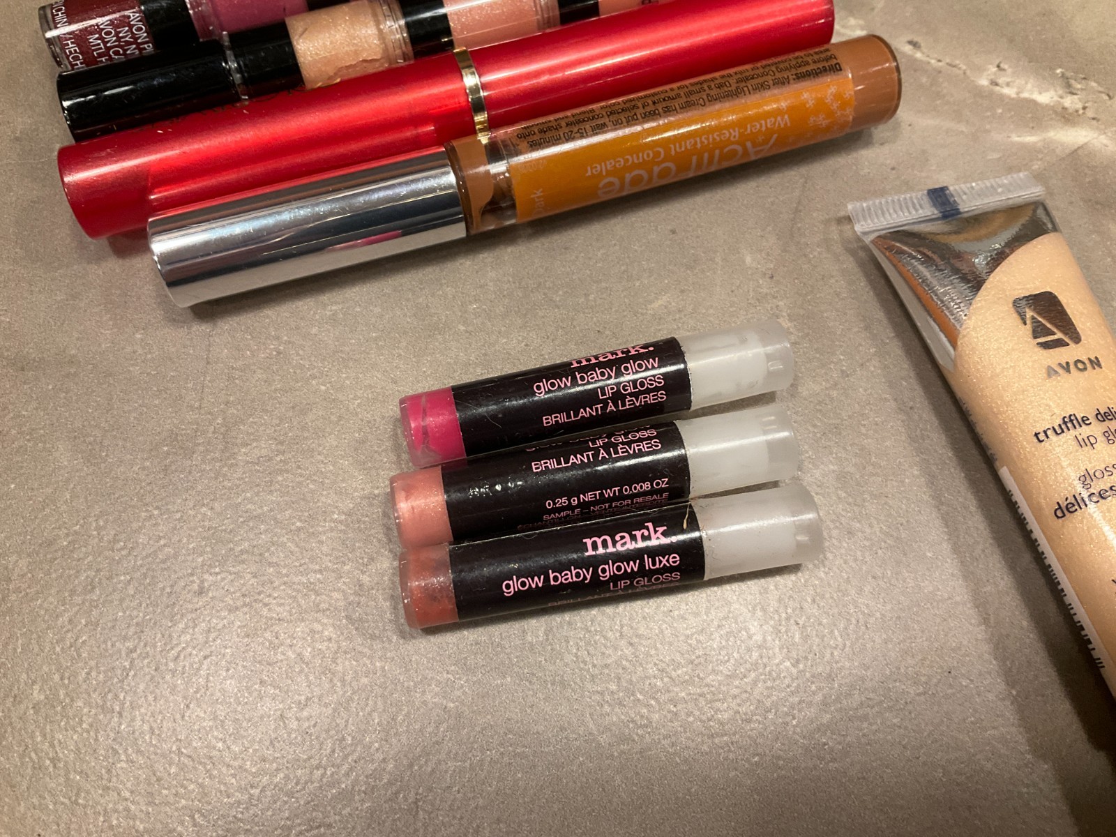 Large Avon Makeup Lot Silk Wrap Lip Stick Gloss eye liner Sampler Stackable