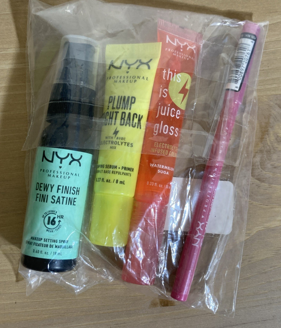 NYX Mini Face Dewy Finish Set Juice Gloss Plump Serum Eye Pink Trial Makeup 4pc