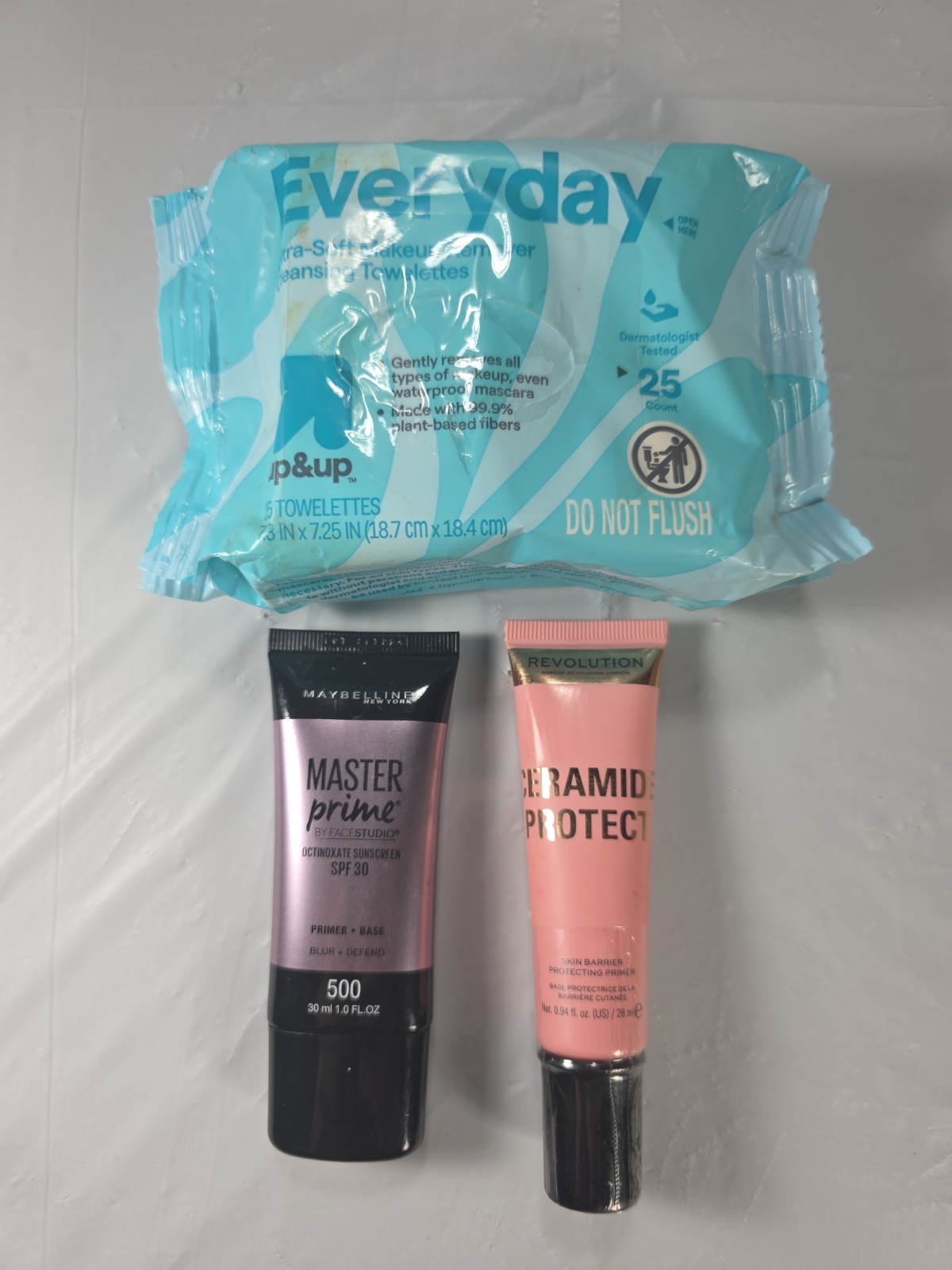 Lot of 3 Makeup Wipes & Primers – Up & Up, Maybelline, Revolution