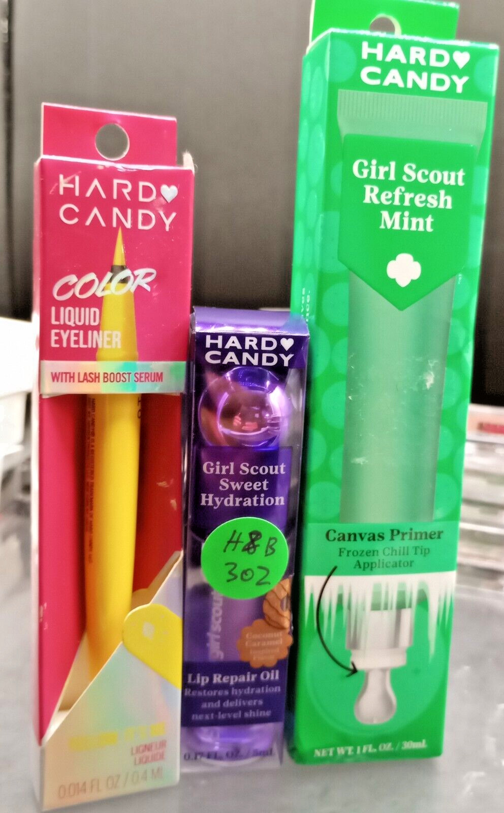 (3 Pack) Hard Candy Assorted Primer / Lips / Yellow Eyeliner – #H&B 302