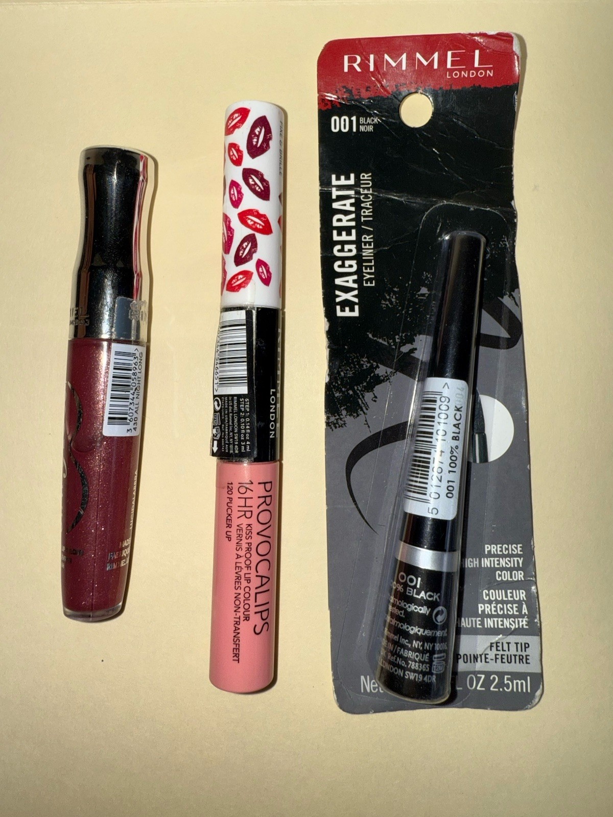 Lot of 3 Rimmel Makeup: Lip Colour Eyeliner New