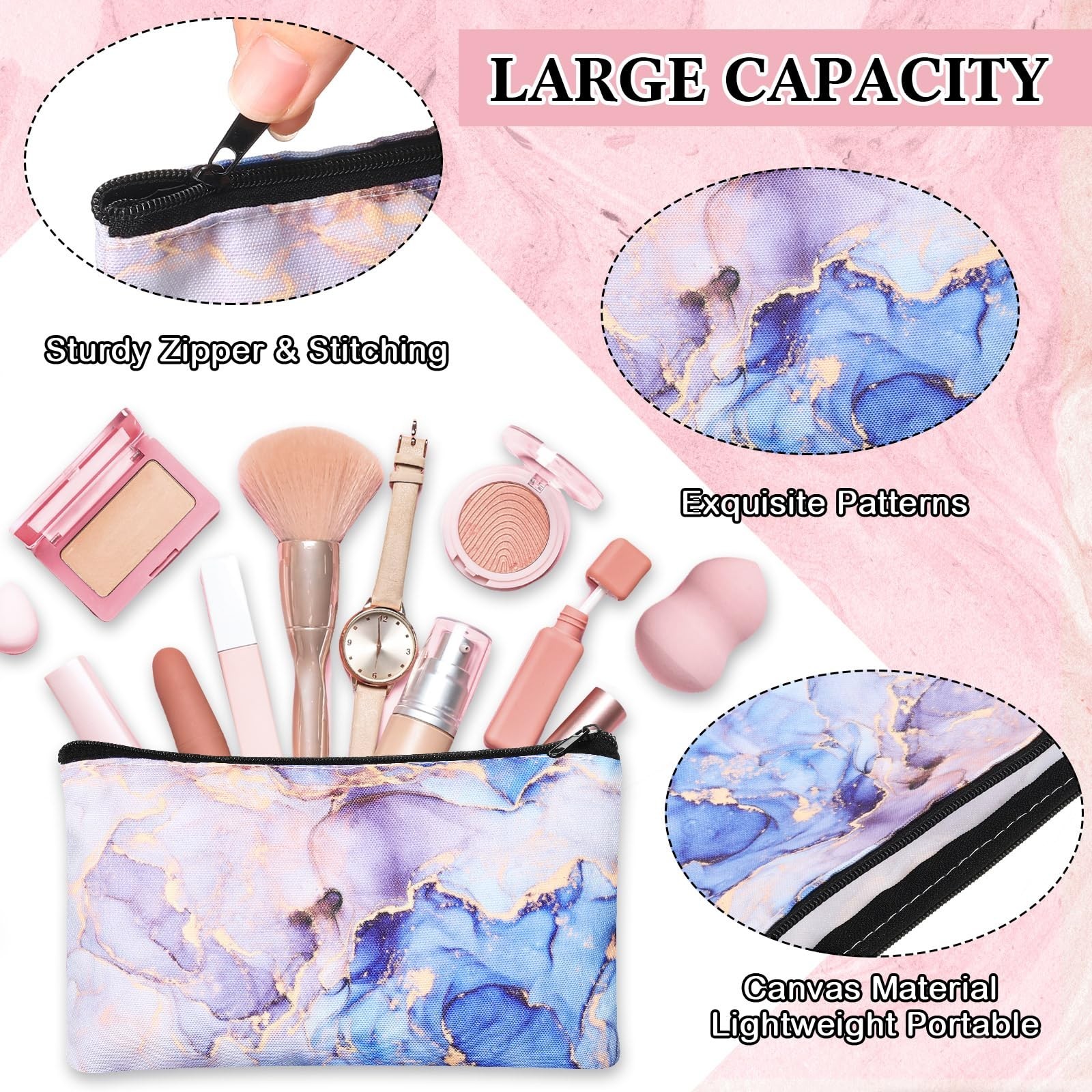 24 Pieces Makeup Bags Bulk Canvas Cosmetic Bags Purse Organizer Zipper Cosmet…