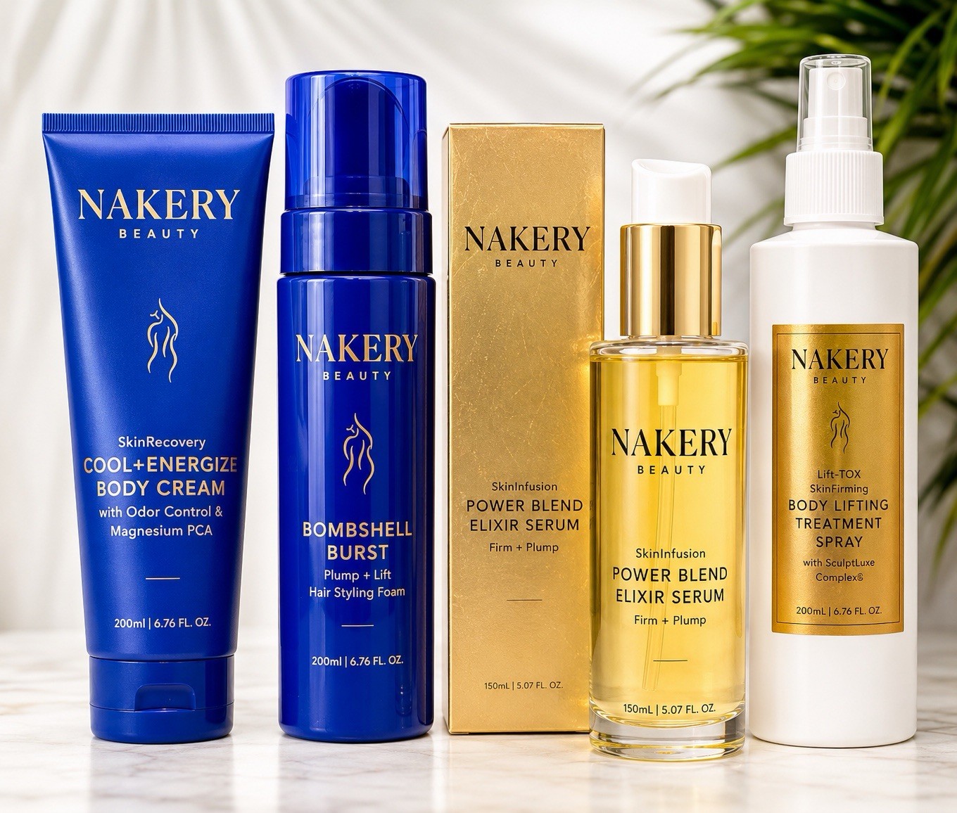 Nakery Beauty 4 Pc Lift & Firm Collection Serum, Spray, Cream & Hair Foam NEW