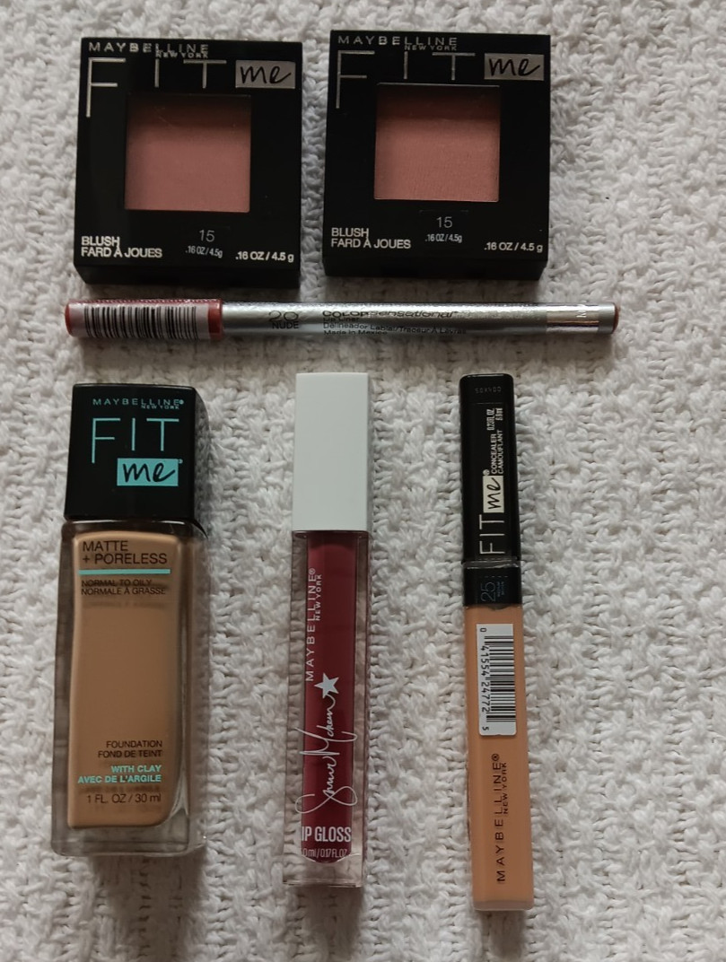 Maybelline Fit Me Blush NUDE Lip Gloss Liner Rich Tan Foundation Concealer Lot