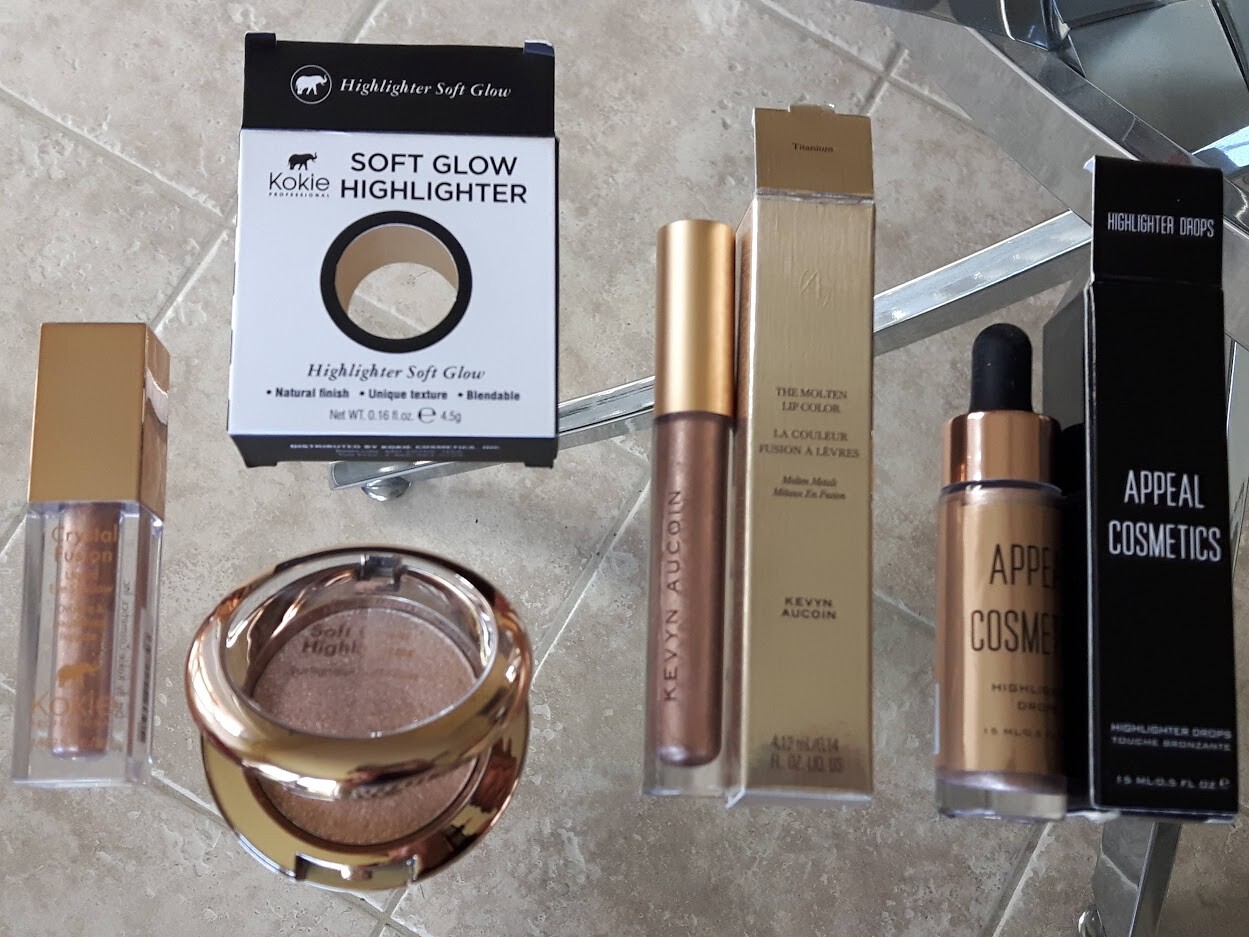 GOLD 4 SET: Eyeshadow + Highlighter + Lip Colour +Drops by KOKIE, APPEAL, AUCOIN