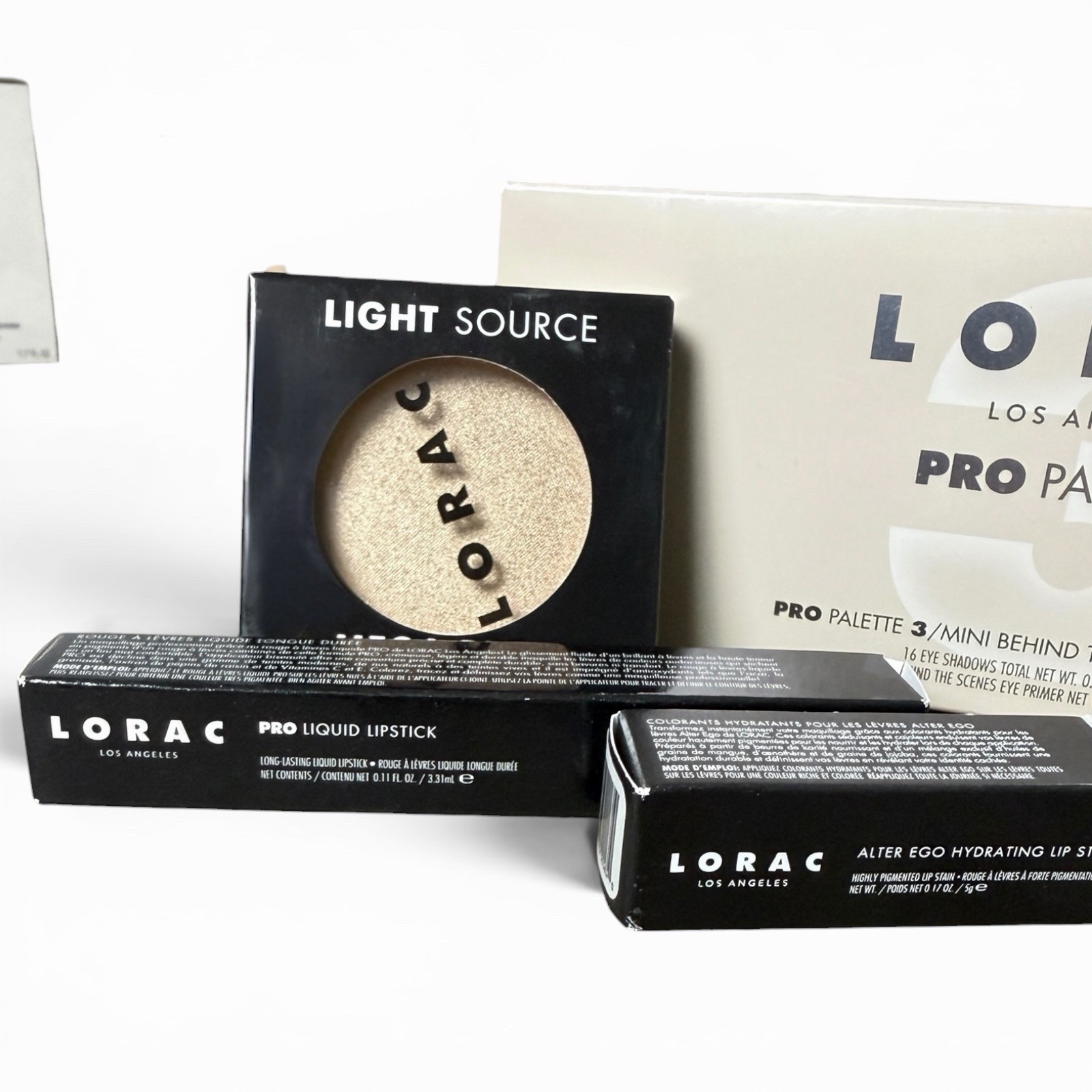 LORAC Pro Palette 3 Light Source Highlighter Lipstick Lip Stain New 4-Piece Lot