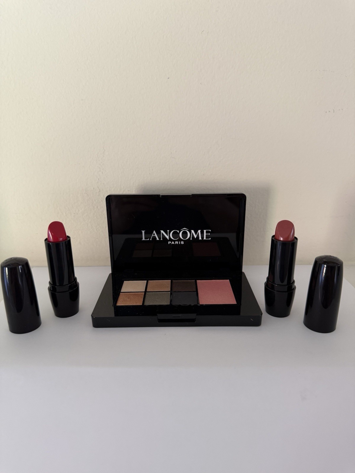 NEW Lancome Lot Eyeshadow Blush Palette, Sugared Maple + Red Stiletto Lipsticks