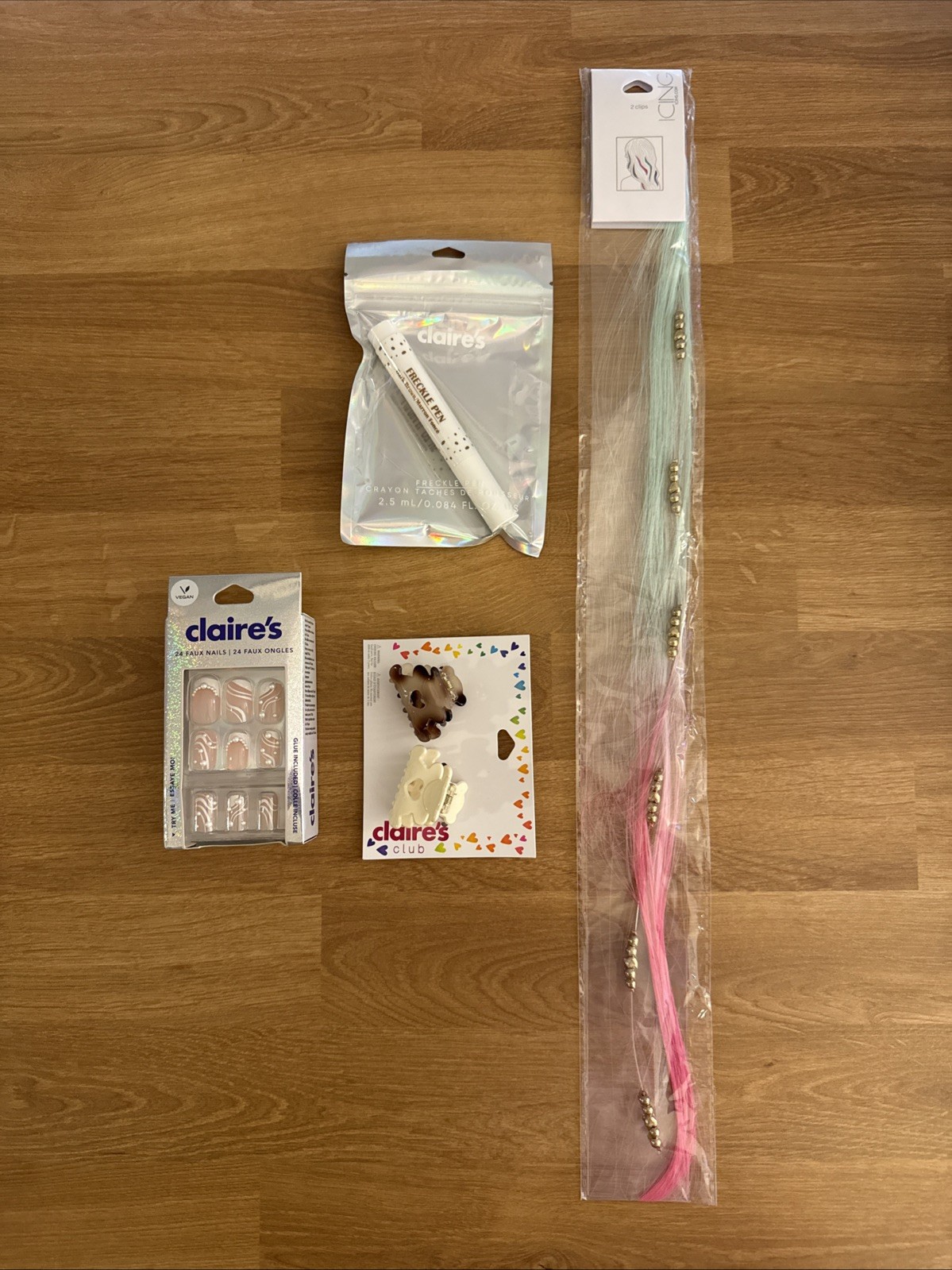 Claire’s Beauty Accessories Lot Faux Nails Freckle Pen Hair Clips Hair Extension