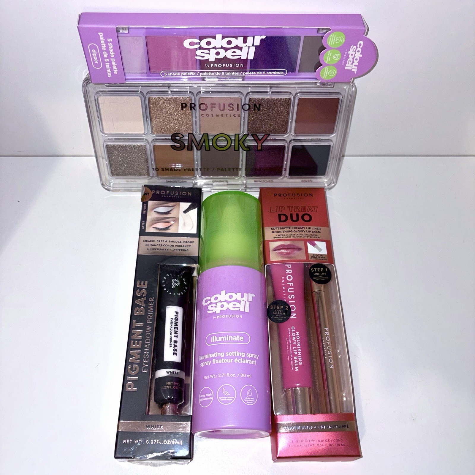 Profusion Cosmetics Makeup Bundle : Eye shadow , lip liner , Setting Spray