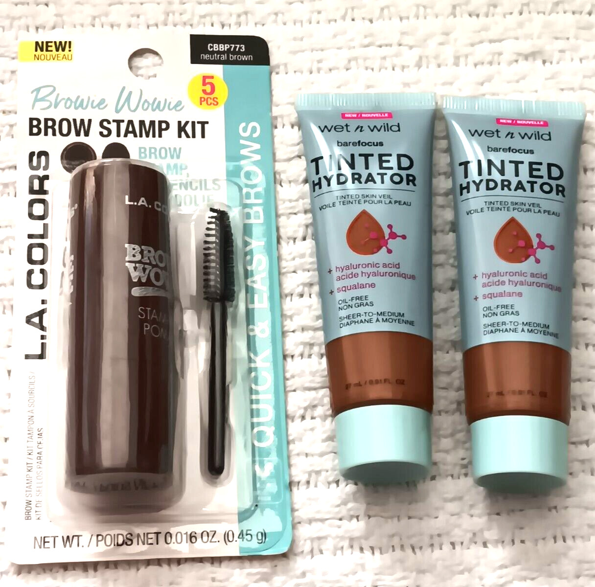 L A Colors Neutral Brown Brow Stamp Kit Wet n Wild Deep Tinted Skin Veil Lot