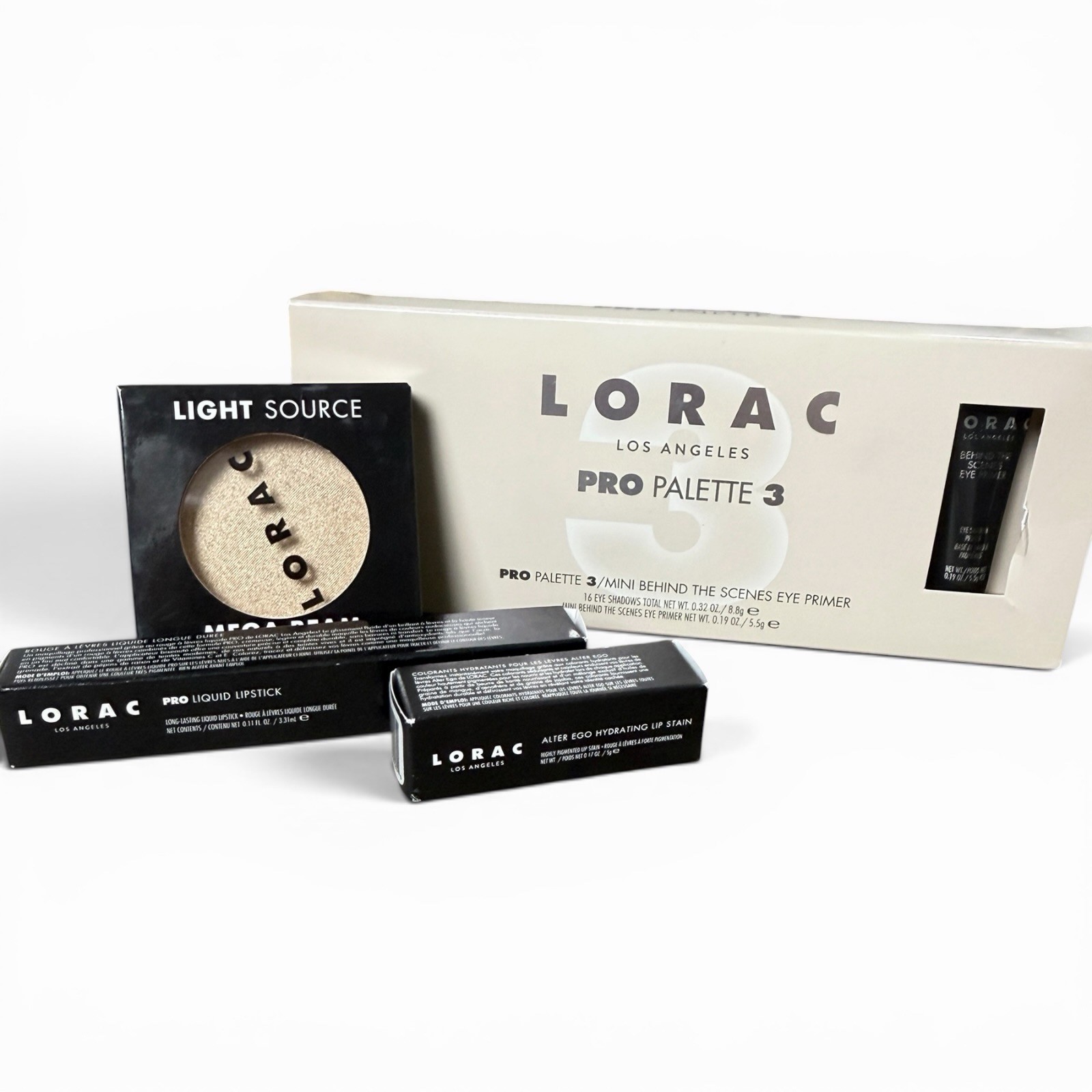 LORAC Pro Palette 3 Light Source Highlighter Lipstick Lip Stain New 4-Piece Lot