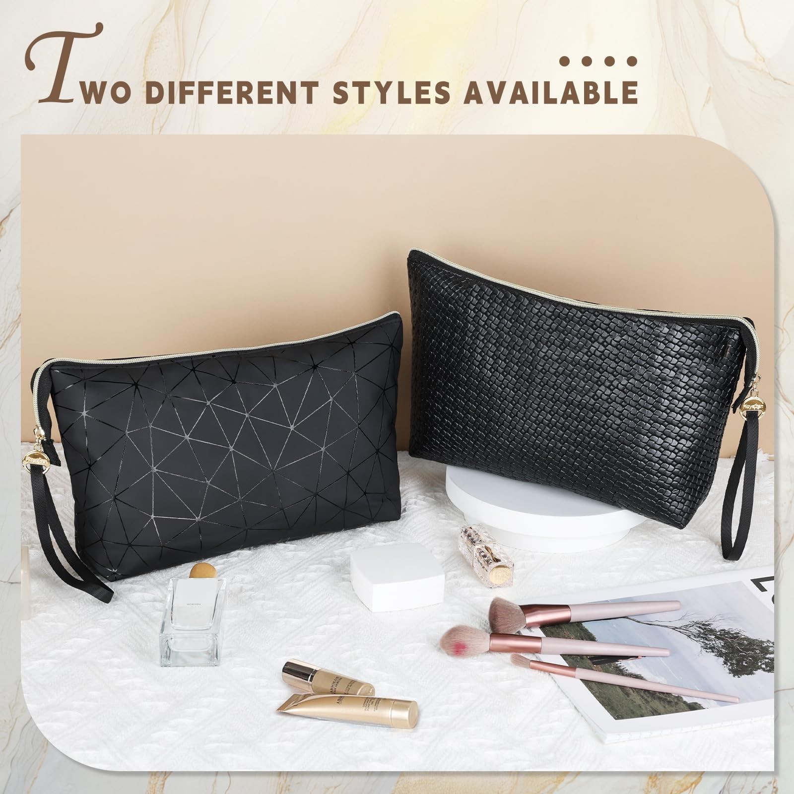 Large Makeup Bag with Wrist Strap, PU Leather Cosmetic Bag, Travel Toiletry P…