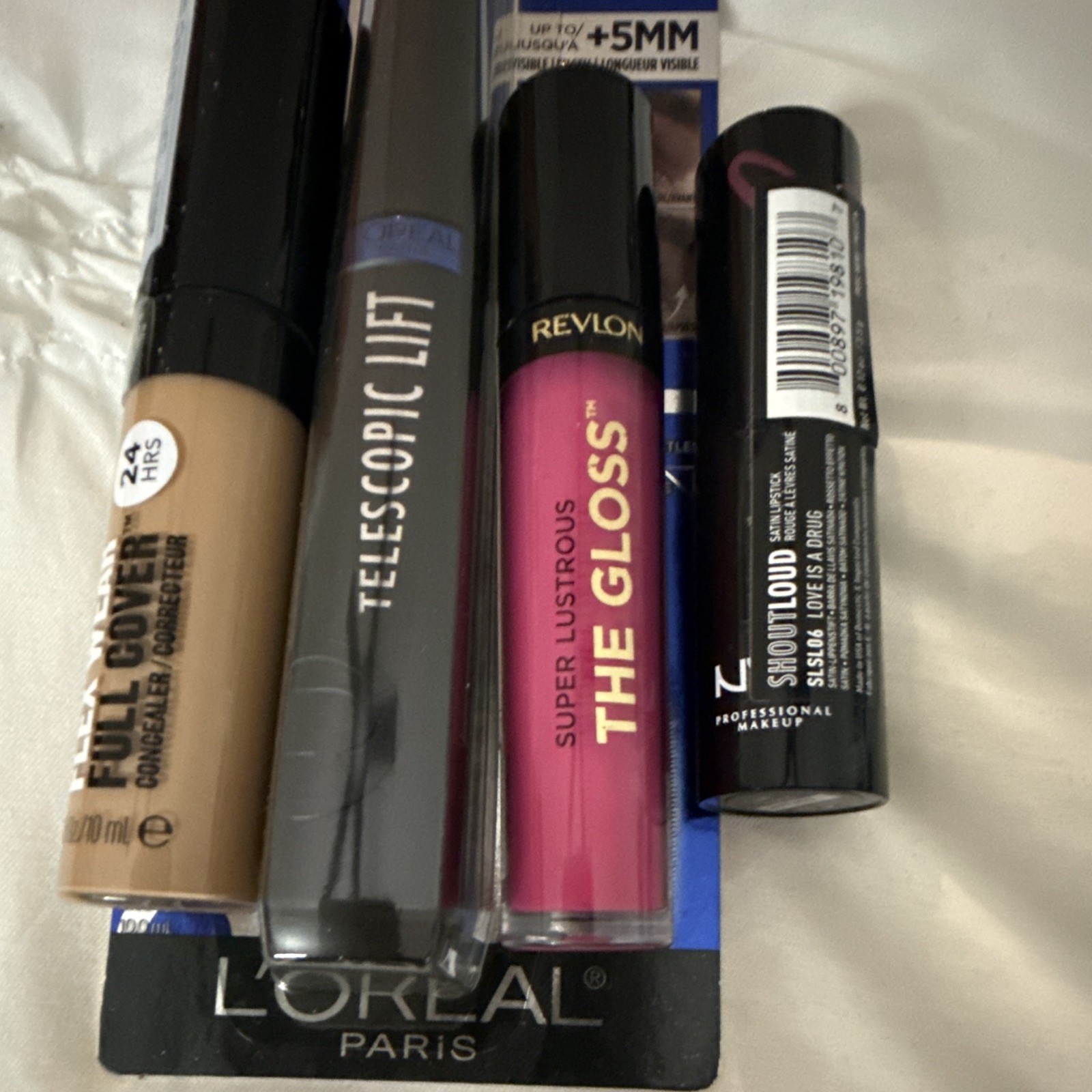Revlon ColorStay Concealer, L’Oréal Telescopic Lift, NYX Smooth Whip, Full/Trav