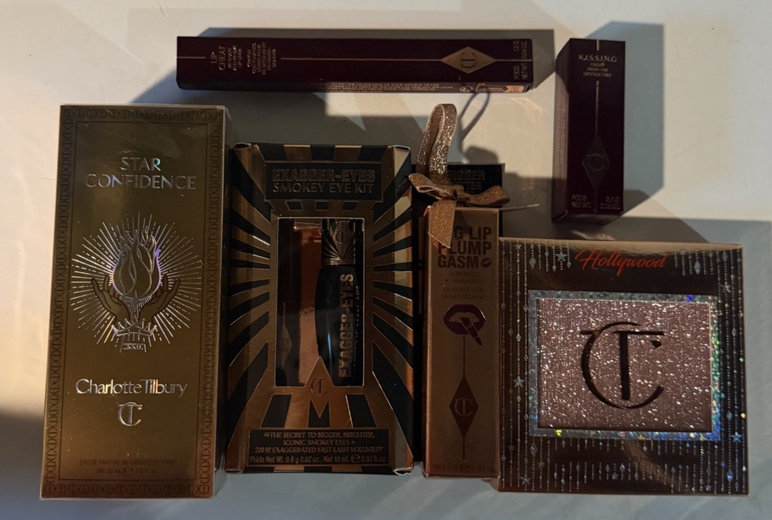 Charlotte Tilbury Makeup Bundle NIB Lipstick, Fragrance, Eye Kit + Palette