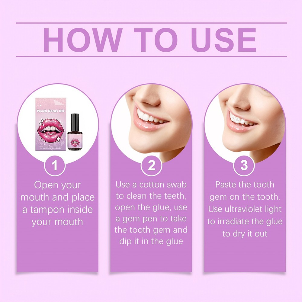Complete Tooth Gem Kit with Adhesive and UV Light for Sparkling Teeth Decoration