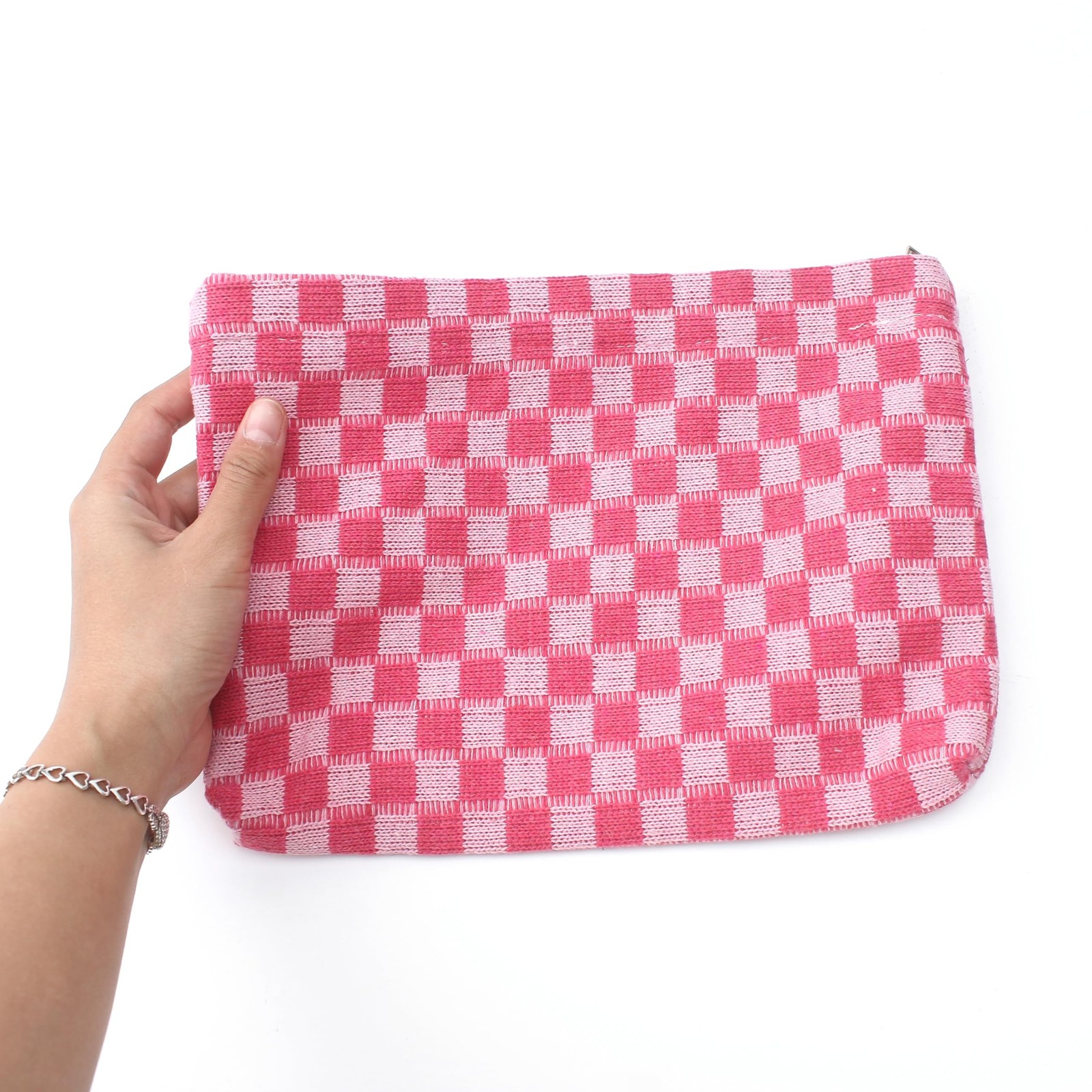 4Pcs Pink Checkered Makeup Bags, Cosmetic Toiletry Large Capacity Organizer G…