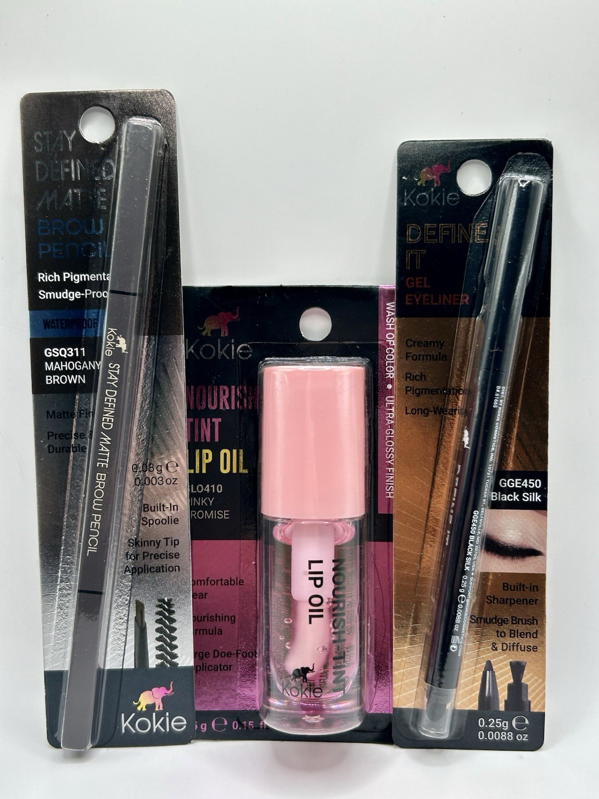 ~*Viral*~🔥 Kokie Bundle – 3pc – Lip Oil, Eyeliner, and Brow Pencil (Brown) BNIB