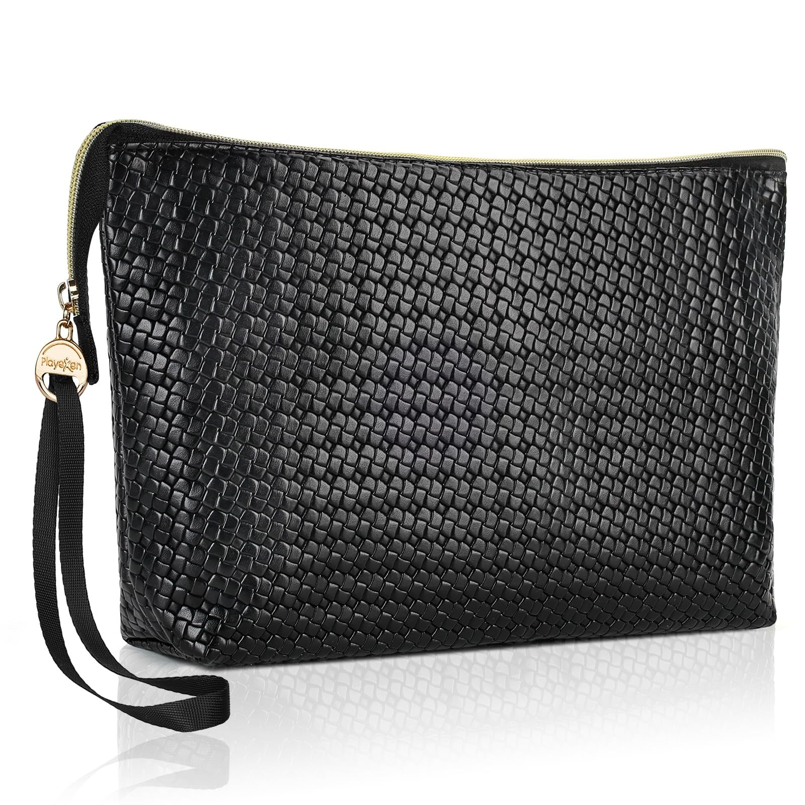 Large Makeup Bag with Wrist Strap, PU Leather Cosmetic Bag, Travel Toiletry P…