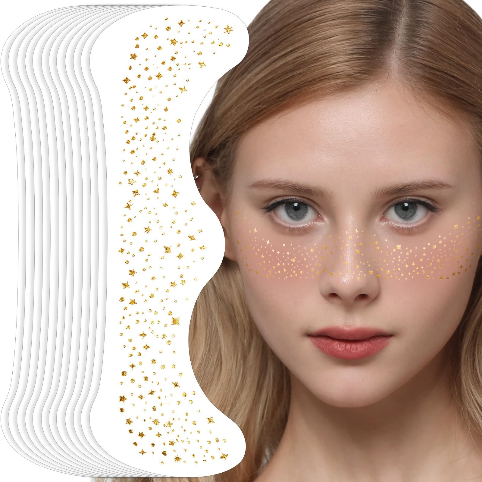 12Pcs Glitter Freckles, Glitter Freckles Gold Freckles, Face Glitter for Wome…