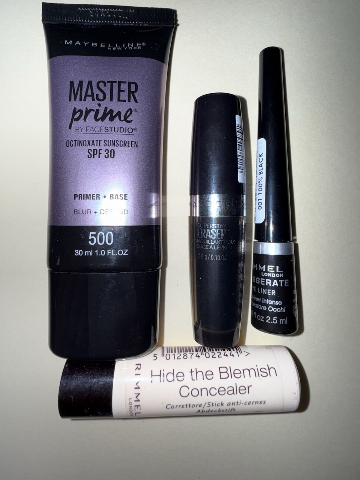 Lot Of 4 Makeup Rimmel Maybeline New York Eyeliner Primer Base Concealer Eraser