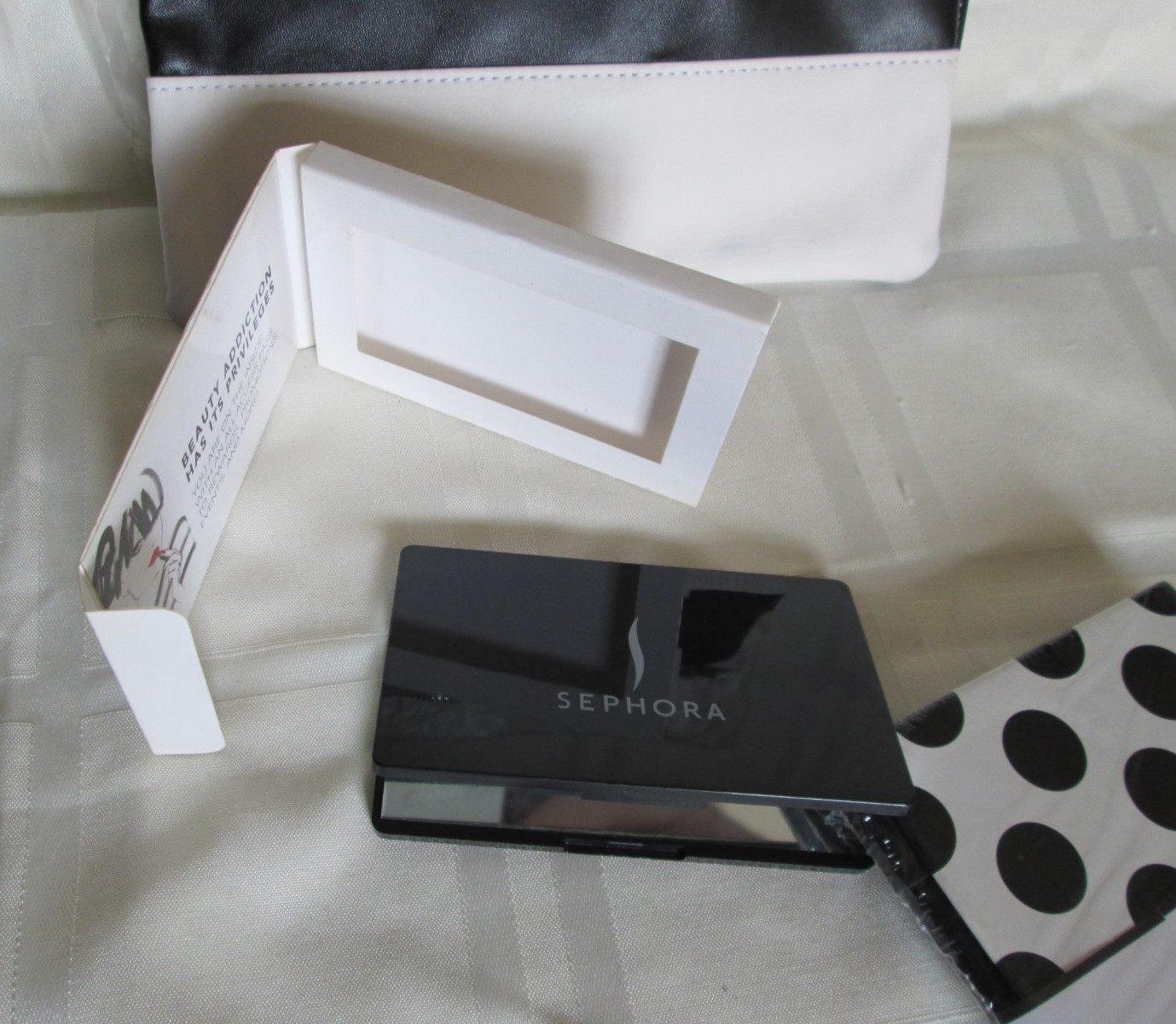 Black & White Leather SEPHORA MAKE UP Bag Polka Dot Notebook JOURNAL/ Pen MIRROR