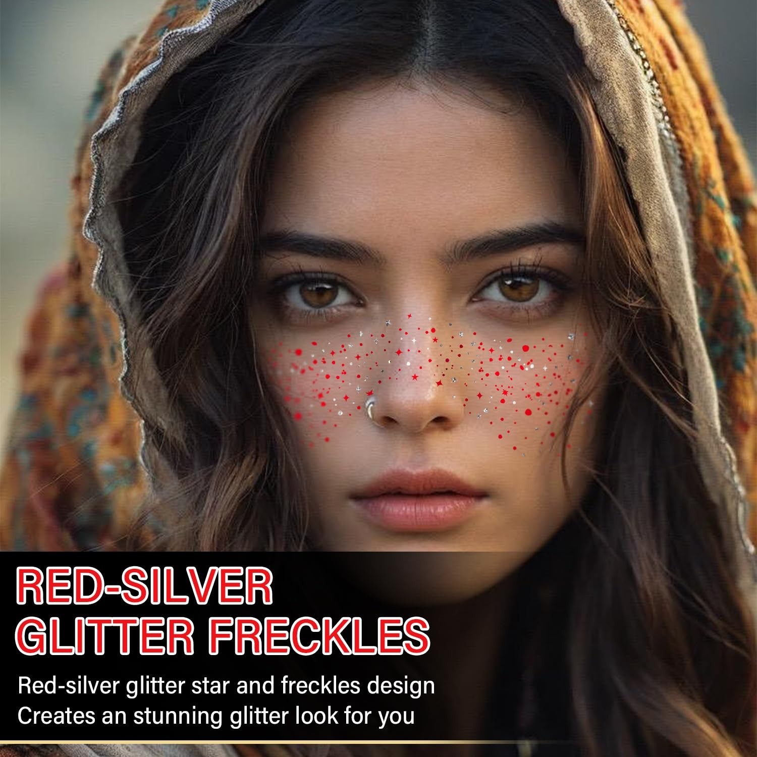 10 Pcs Red-Silver Dual-Tone Glitter Freckles, Double Colors Glitter Freckle F…