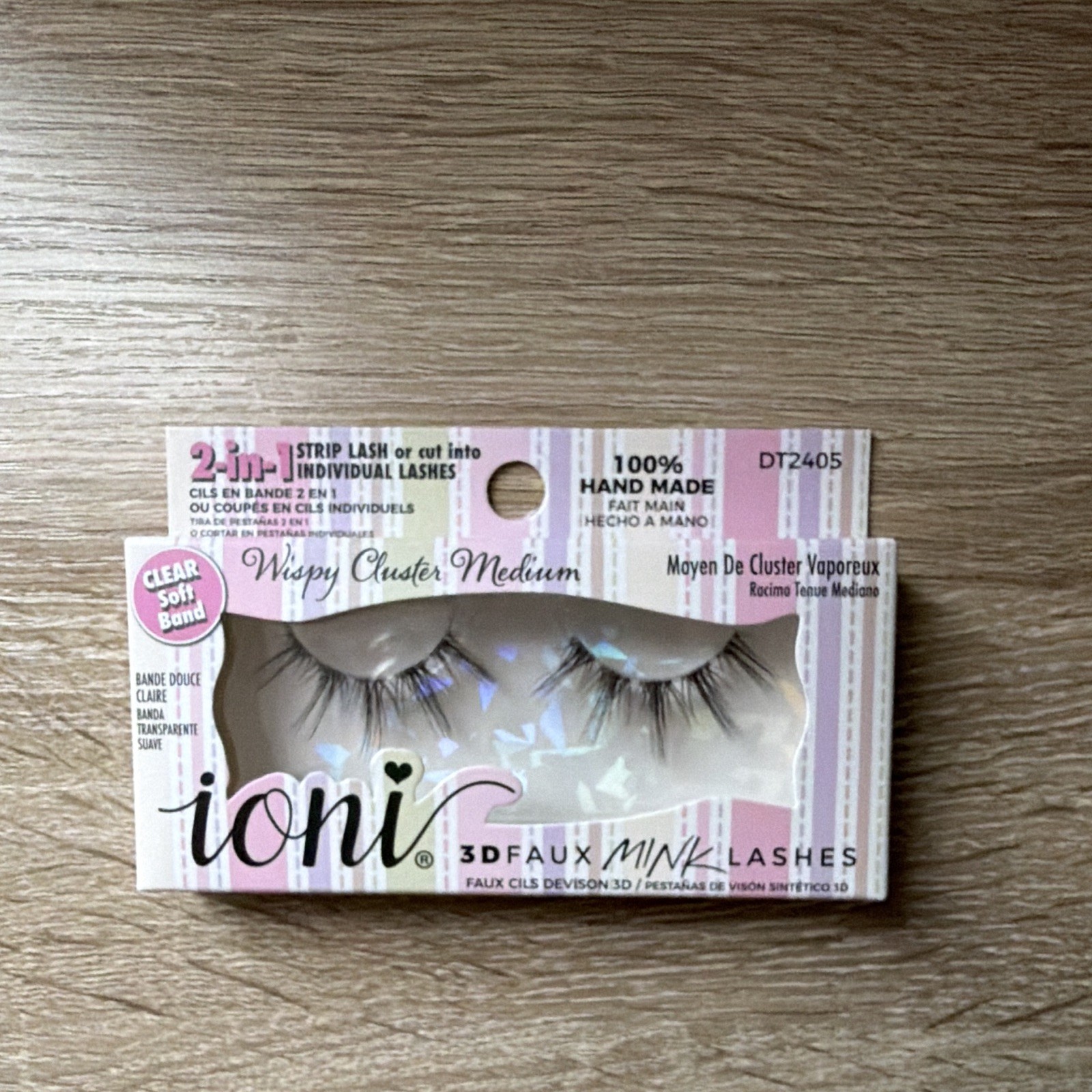 ioni 3D Faux Mink Strip Lashes Clear Band Handmade Wispy Natural Cat Eye