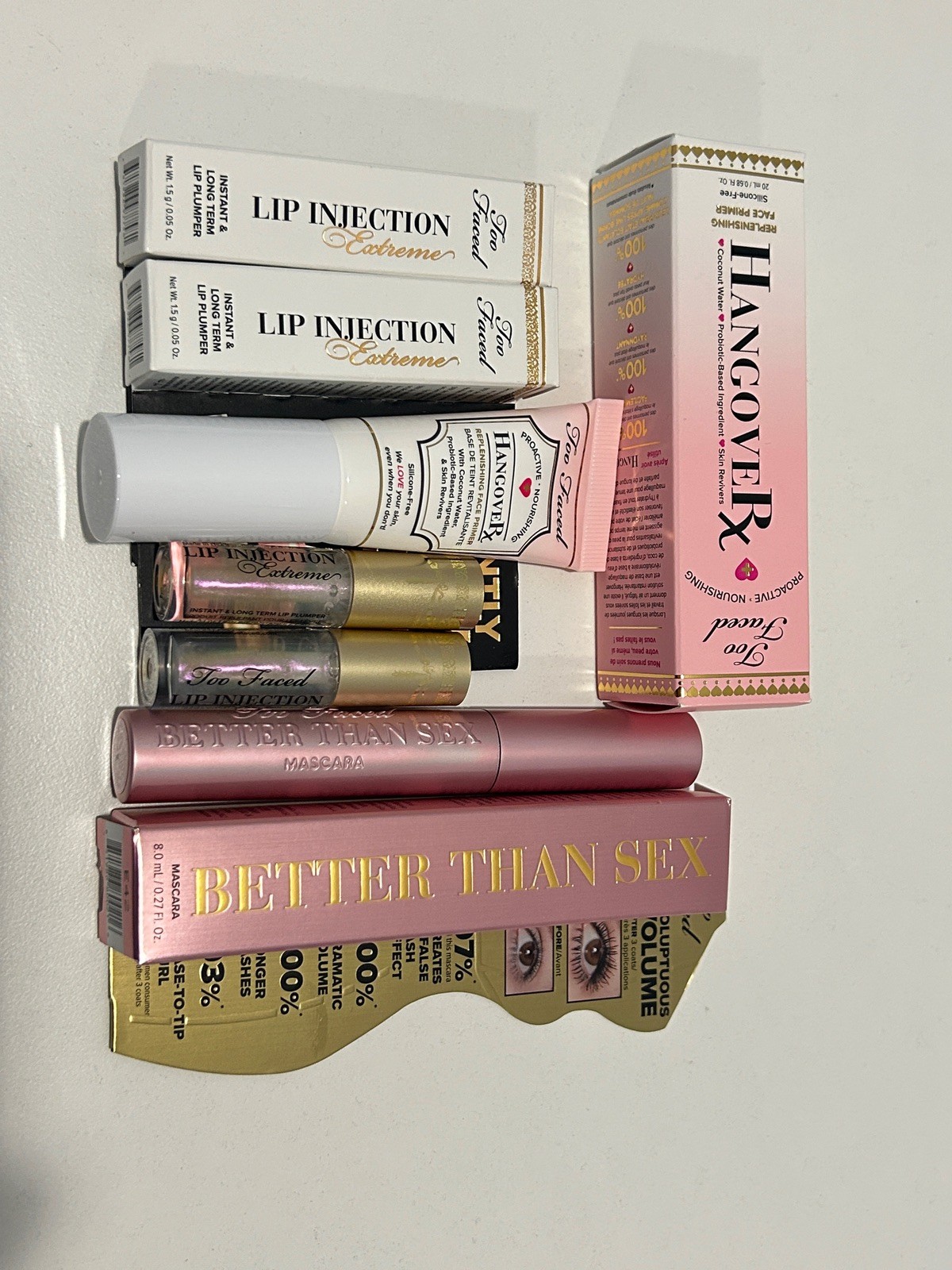 Too Faced Better Than Sex Mascara, Hangover RX, Lip Injection Extreme 4pc NEW