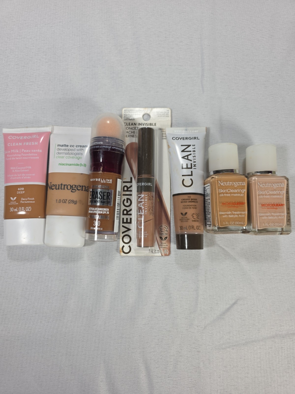 7pc Makeup Lot CoverGirl Neutrogena Maybelline Foundation Concealer CC Cream NEW
