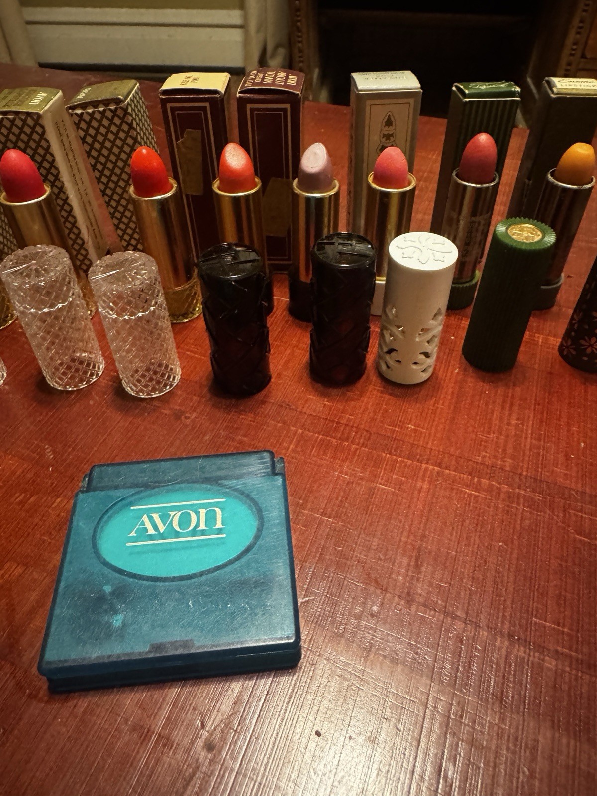 Lot 14 Vintage Avon Encore Lipstick, Perfumed Demistik, Crystal Eyeshadow 70s