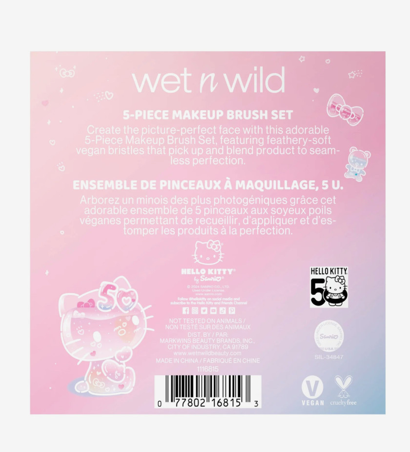 Wet n Wild Hello Kitty 50th Anniversary Makeup Brush Set+Sponge