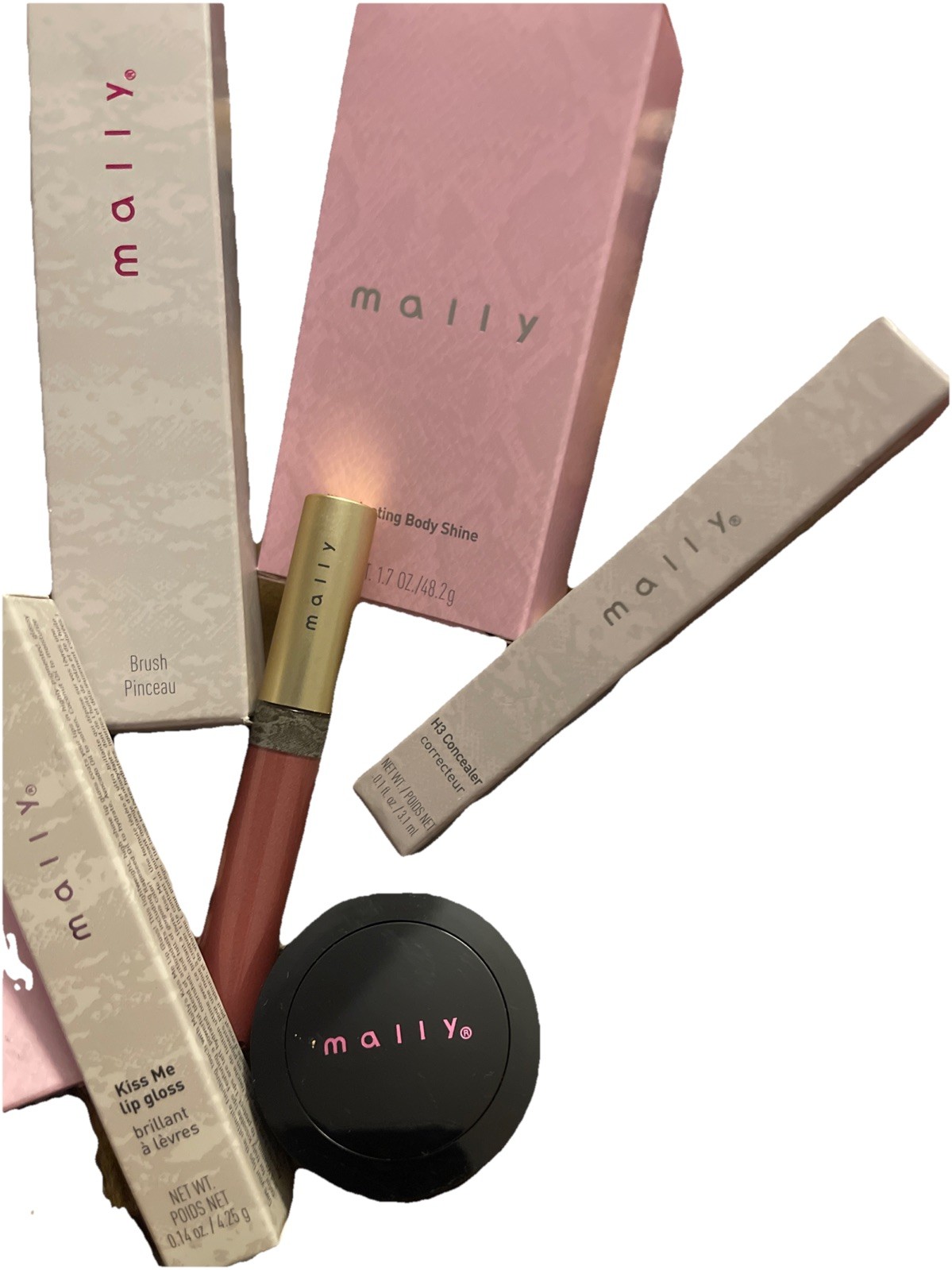 9 pc MALLY Makeup ,shine, Glow, Kiss, Concealer, Primer, Blush, Foundation, Brsh