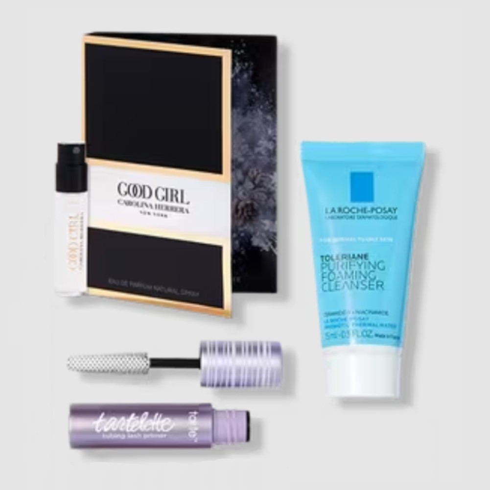 ULTA BEAUTY 16 PIECE Skincare Makeup Perfume Samples – Blue Travel Bag