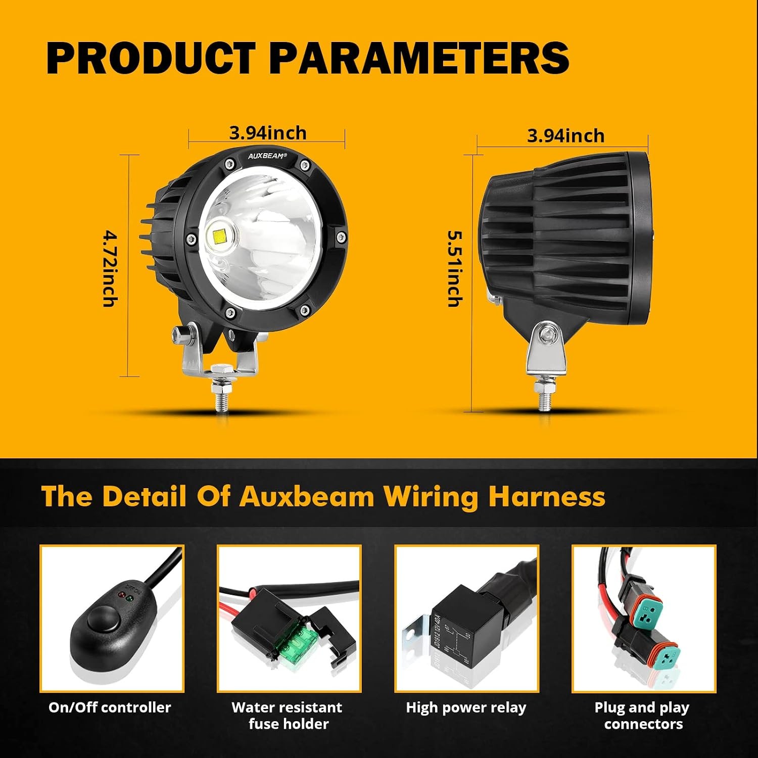 4 Inch 72W round Offroad Lights, 2PCS 7200LM LED Driving Pod Spot Lights White B