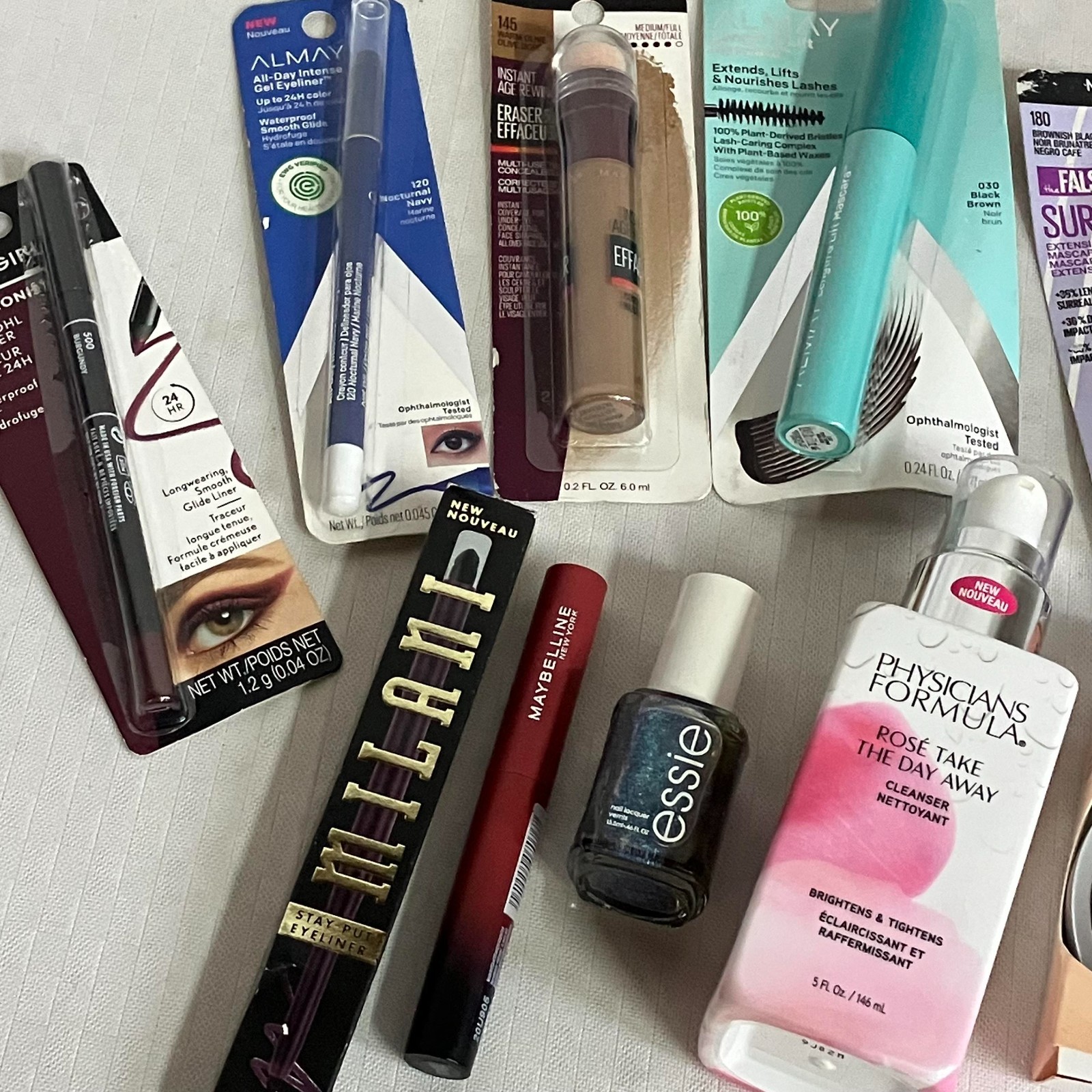 Maybelline Almay Milani Essie PF Concealer Mascara 10 Set Drugstore Makeup Kit