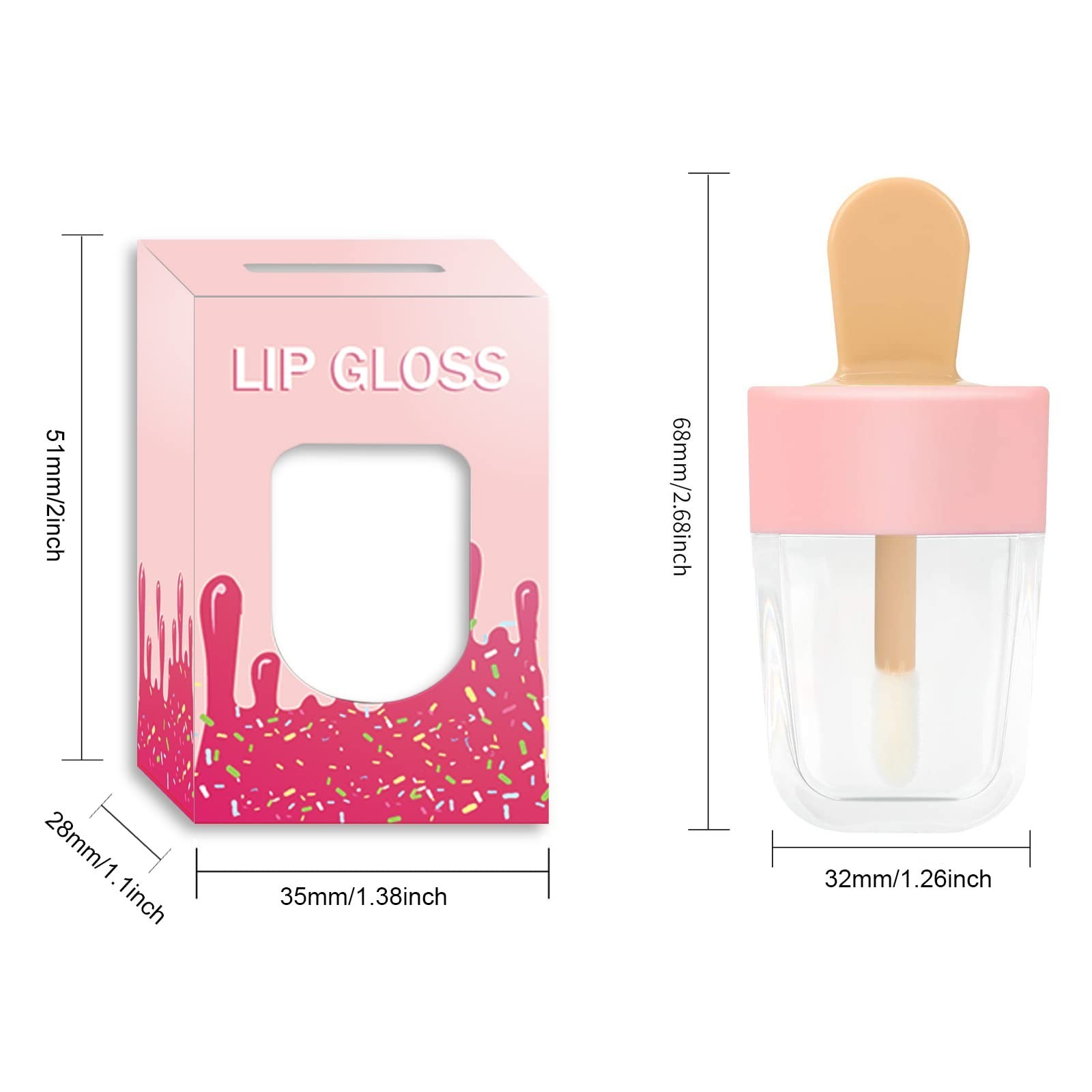 15 Pack Lip Gloss Tubes with Packaging Boxes,Pink Ice-cream Shaped Lipgloss T…