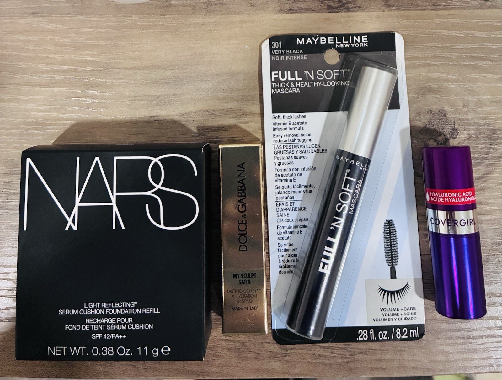 NARS Foundation Refill SPF 42, Dolce & Gabbana Lipstick, Maybelline Mascara Lot