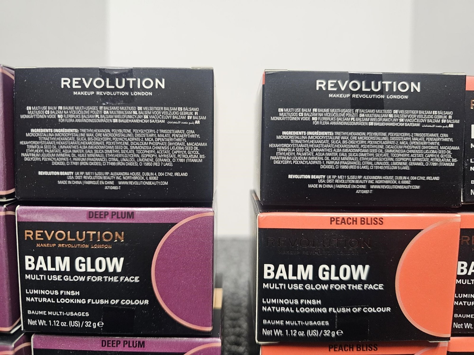 12 BOXES of REVOLUTION BALM GLOW, 6 PEACH BLISS/ 6 DEEP GLOW Multi-Use, 1.12 oz