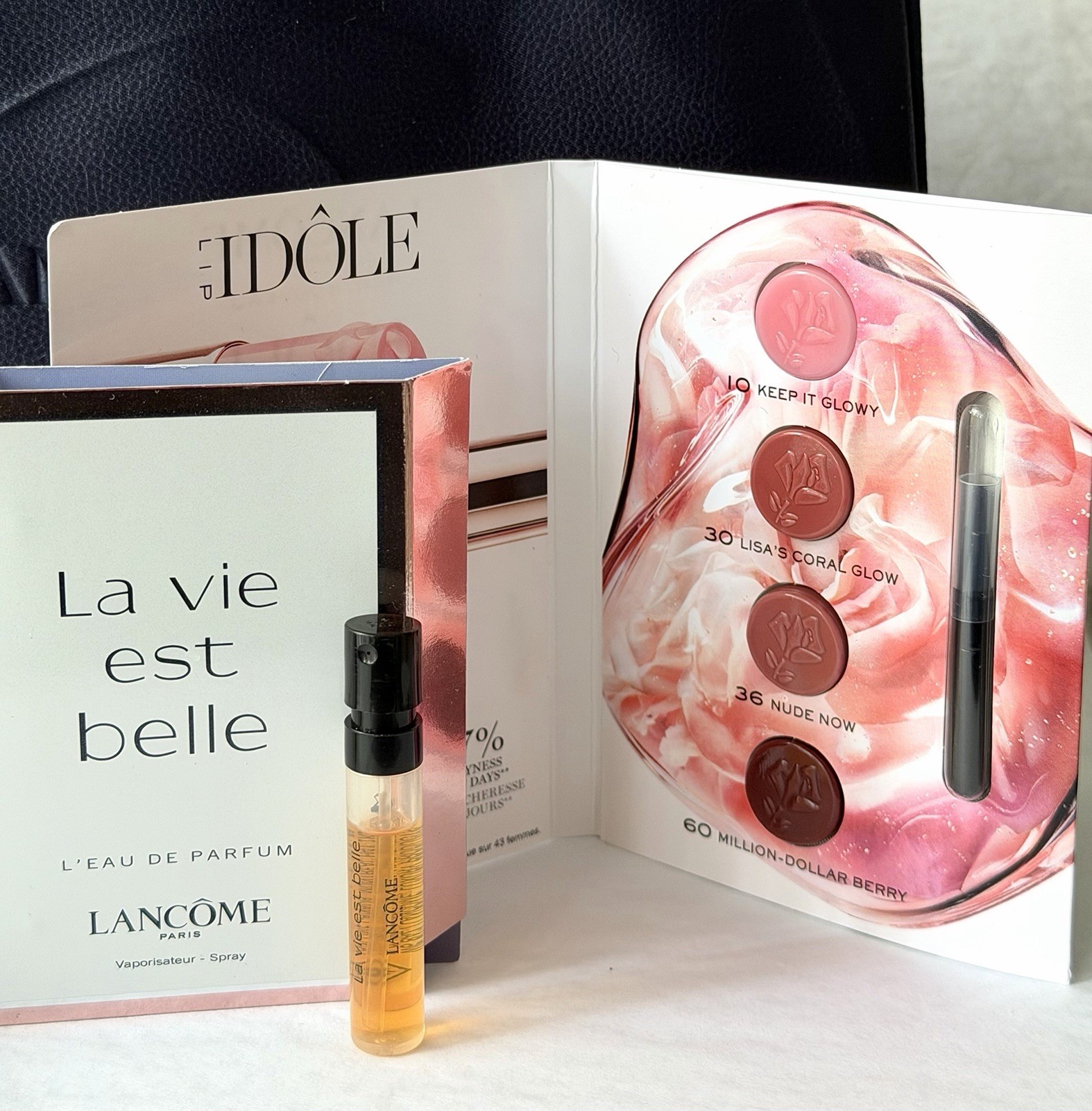 8PC LANCOME Set/Lipsticks/Cils Booster XL/Lip Idole Butterglow Lip Balm/Bag