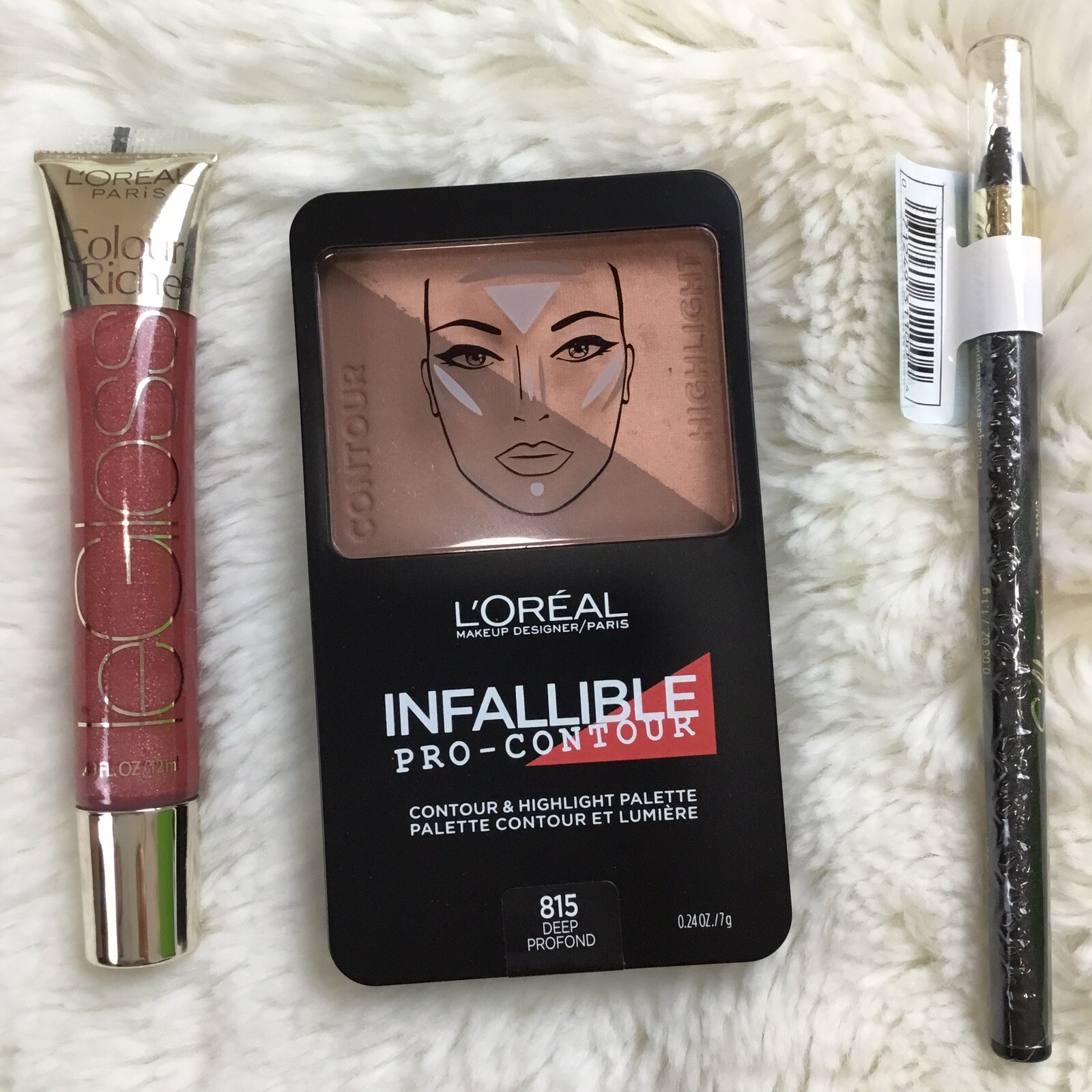 L’oreal 3 Pc Le Lip Gloss Mauve, Contour Deep Palette 815 Charcoal Eyeliner B3