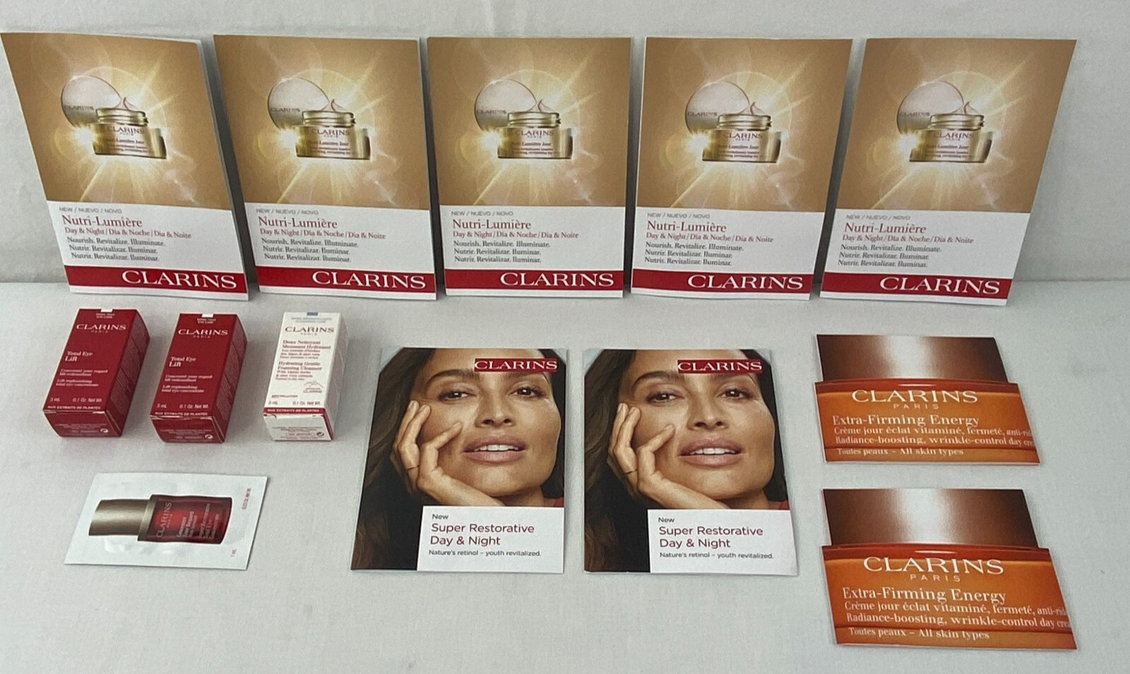 Clarins Beauty Makeup Sample LOT Bundle 13 Nutri-Lumiere Energy Eye Cleanser B64