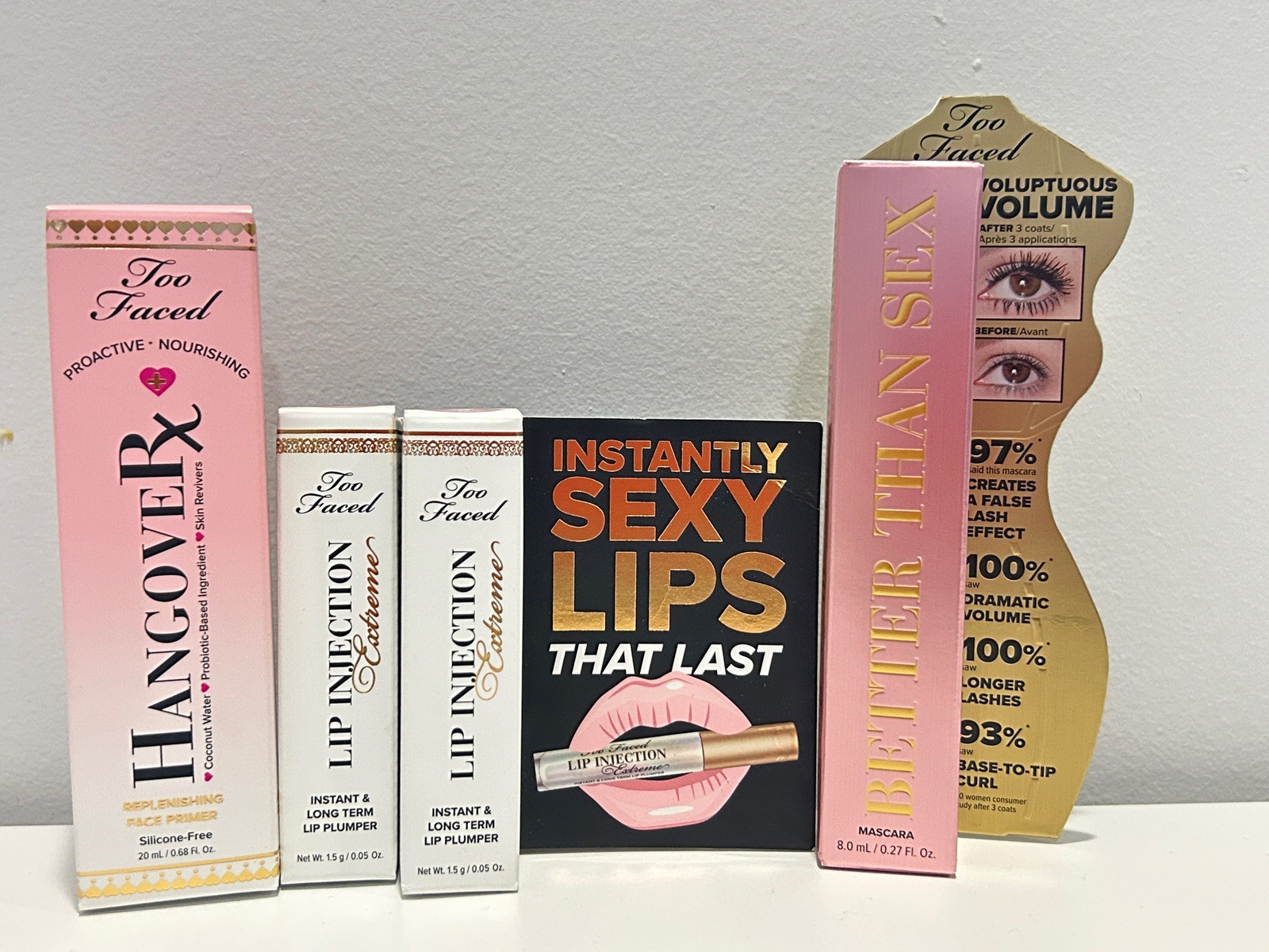 Too Faced Better Than Sex Mascara, Hangover RX, Lip Injection Extreme 4pc NEW