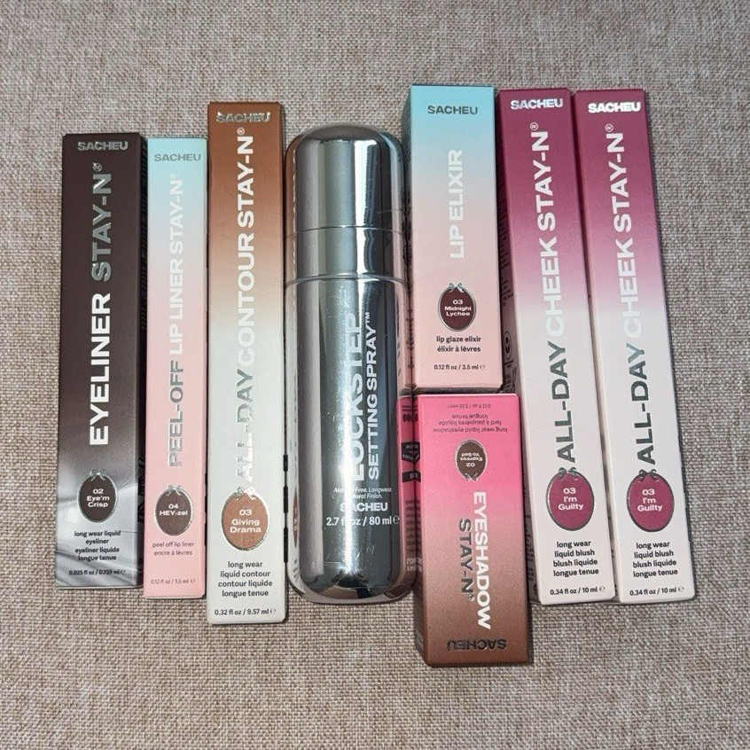 SACHEU Full Size:lip liner-gloss,eyeshadow,eyeliner,2blush,contour&setting spray
