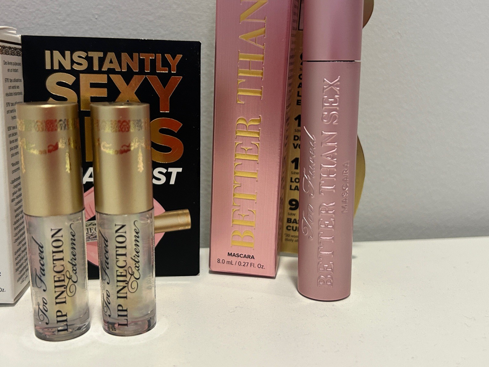 Too Faced Better Than Sex Mascara, Hangover RX, Lip Injection Extreme 4pc NEW