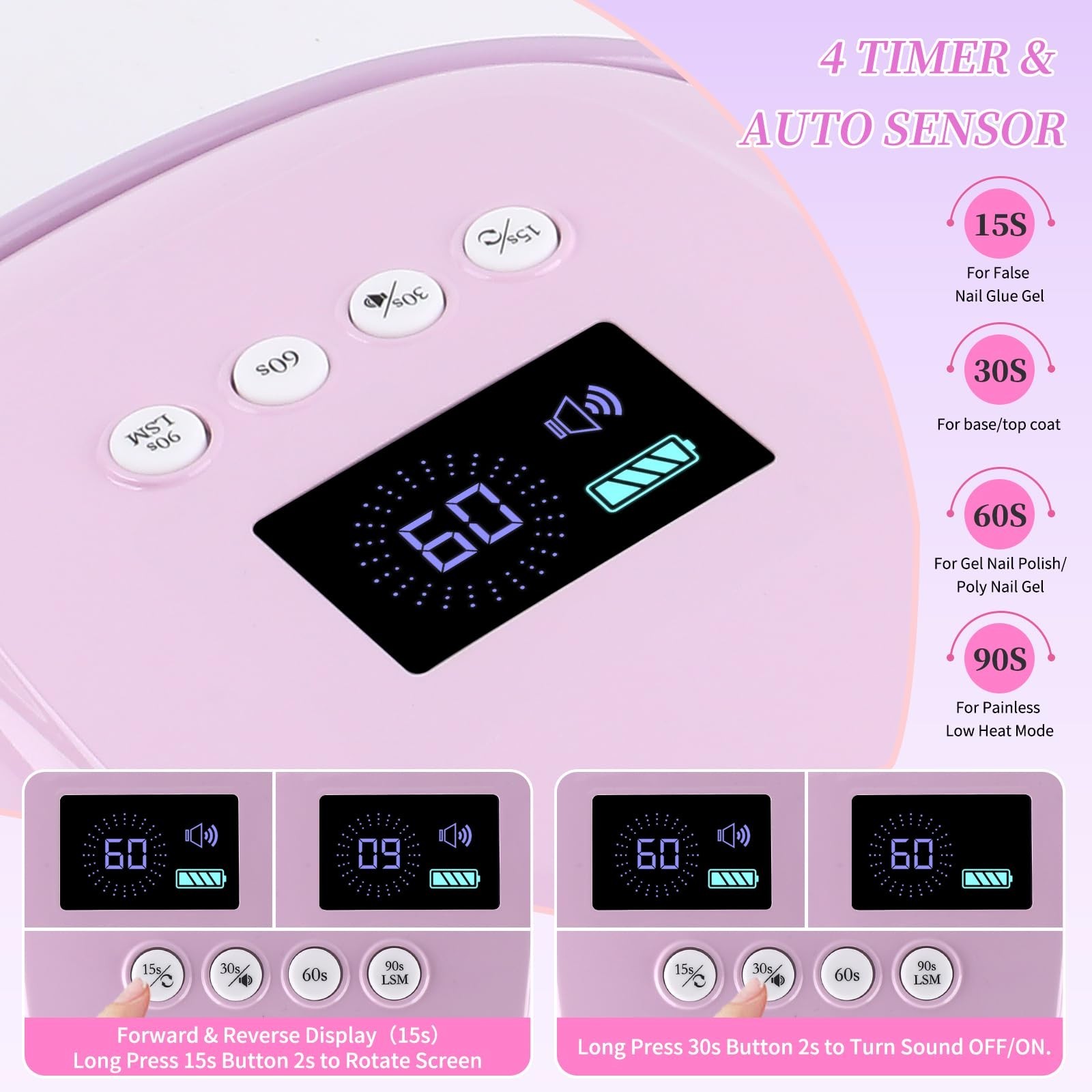 126W Rechargeable UV LED Nail Lamp, Portable Cordless Nail Dryer with Auto Se…