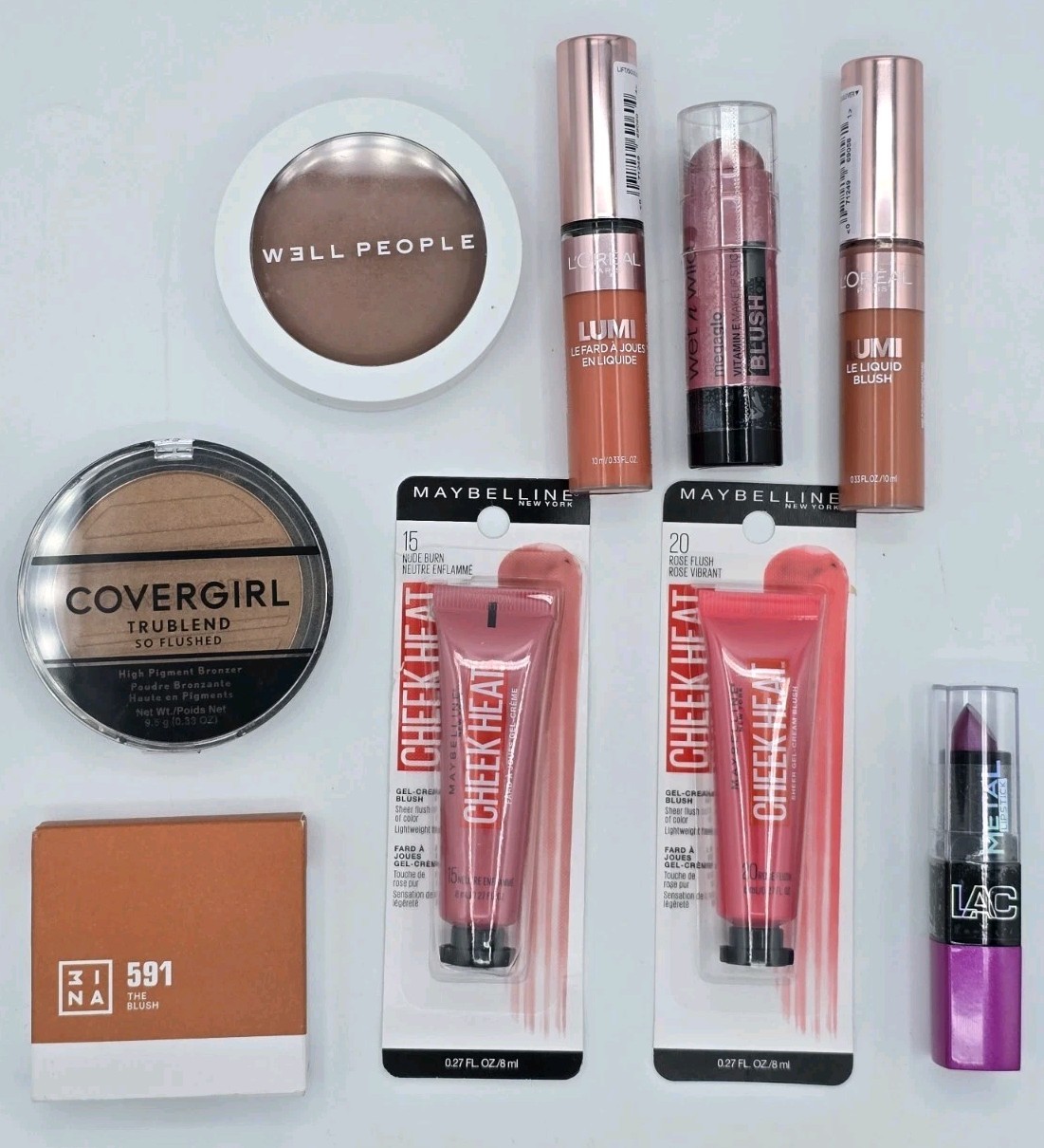 9 Lot Assorted Lipstick Blush Foundation Make-Up Products Mixed Brands-Some Open