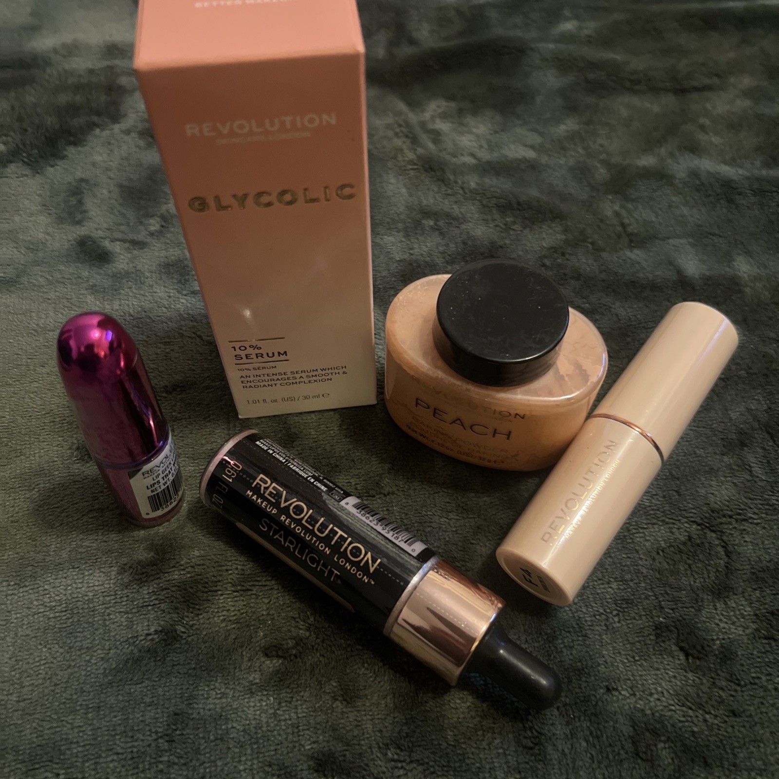 revolution Makeup Bundle Of 5 Baking Powder, Glycolic Serum, Lipstick And More