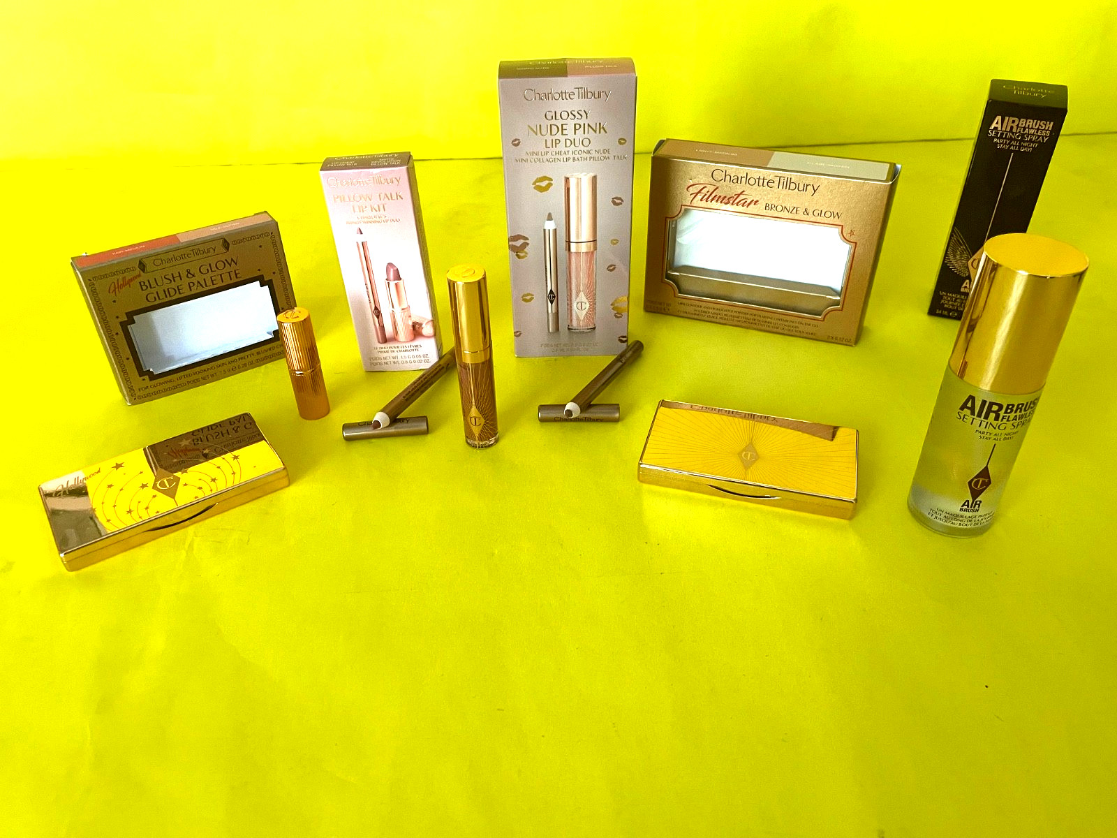 NIB) TILBURY Mini Lot Liner Lipstick Gloss Blush Glow Bronzer Spray PILLOW TALK