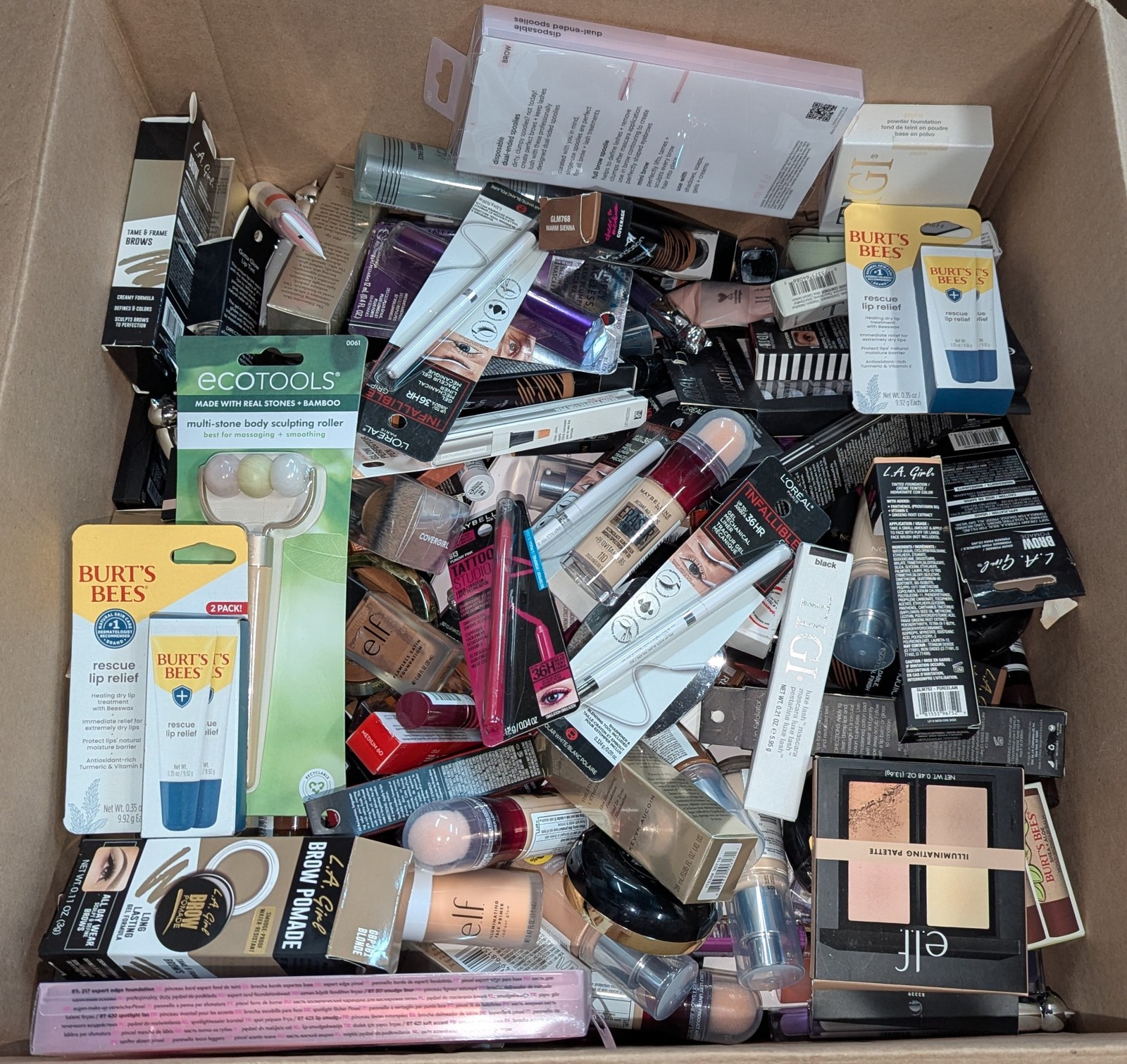 WHOLESALE LOT OF 100 PIECE ASSORTED LOREAL/MAYBELLINE+OTHER NAME BRAND COSMETICS
